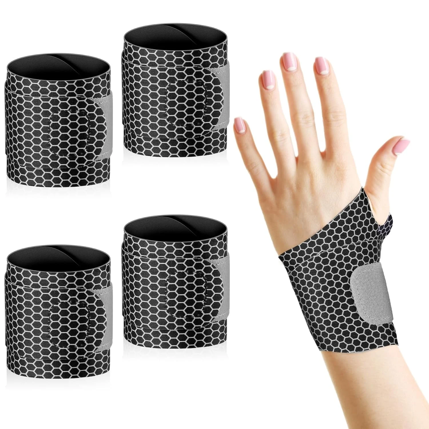 گایسریلی 4 عدد مچ بند فوق العاده نازک، پشتیبانی فشاری مچ دست، باندهای الاستیک قابل تنظیم و تنفسی برای تسکین درد تونل کارپال، آرتروز، تاندونیت، دست راست و چپ، مردان و زنان (مشکی)