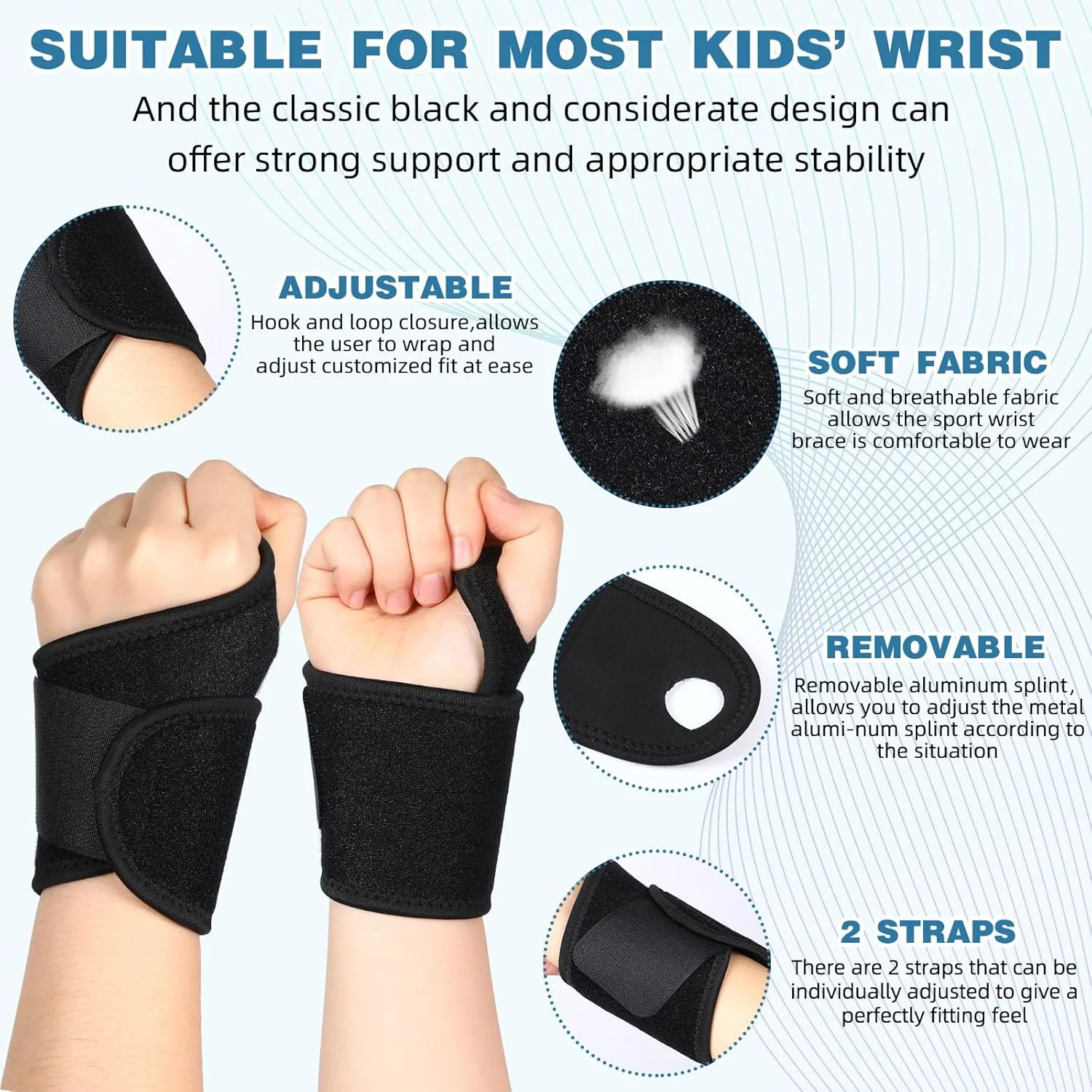 مچ بند طبی گایسریلی برای کودکان و نوجوانان، مناسب برای سندرم تونل کارپال، رنگ مشکی، با بندهای فشاری قابل تنظیم، مناسب برای ورزش و خواب (2 عدد)