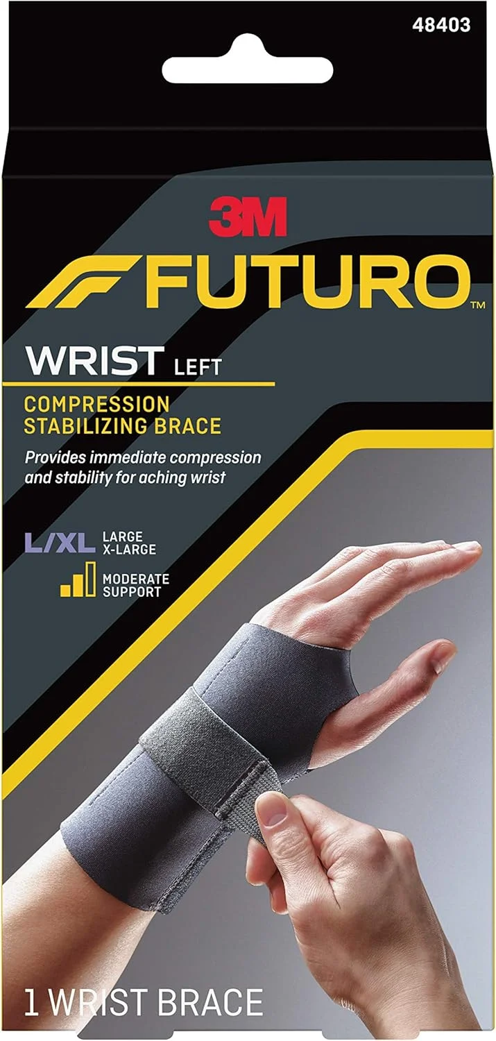 Futuro Compression Stabilizing Wrist Brace Left Hand L/XL size, 1 unit/pack | Dark Grey color | 48403ENR | Provides immediate compression and stability for aching wrist | Wrist support