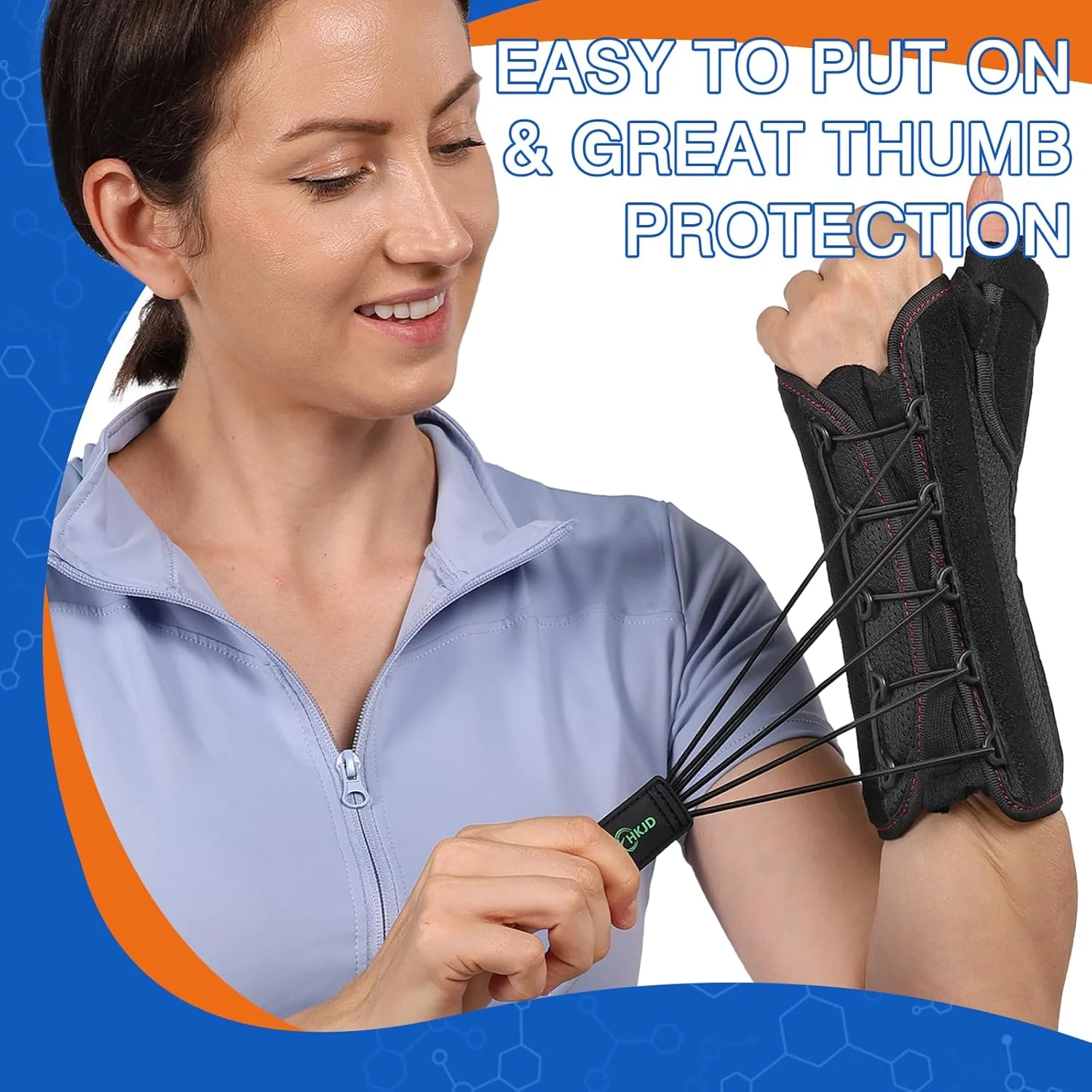 مچ بند HKJD با پشتیبانی از شست - مچ بند شب و روز تونل کارپال برای مردان و زنان، آتل انگشت شست قابل تنظیم برای دست چپ یا راست، برای بیماری دکوروان، تاندونیت، تسکین درد آرتریت (چپ)