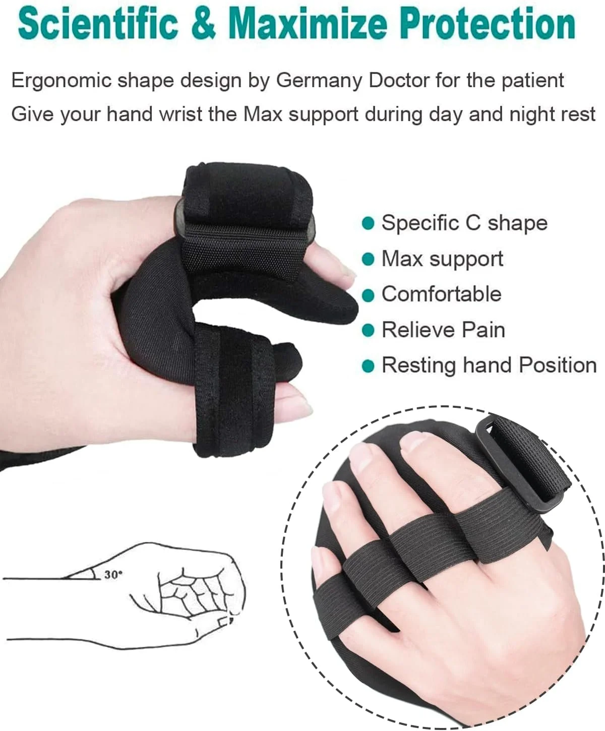 آتل دست استراحت نرم Furlove، تثبیت کننده مچ دست و انگشت برای درد دست ناشی از سکته مغزی، تاندونیت، رگ به رگ شدن، شکستگی، آرتروز و دررفتگی (متوسط، چپ)