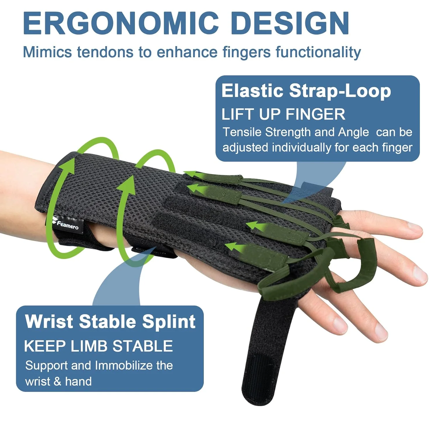 اسپلینت فلج عصب رادیال Feamero، بریس اکستنشن انگشت قابل تنظیم، اسپلینت الاستیک بالابر برای افتادگی مچ دست، آسیب عصب رادیال، آرتروپلاستی Mcp، درمان فلج عصبی، مناسب برای دست چپ و راست (پلاستیکی)