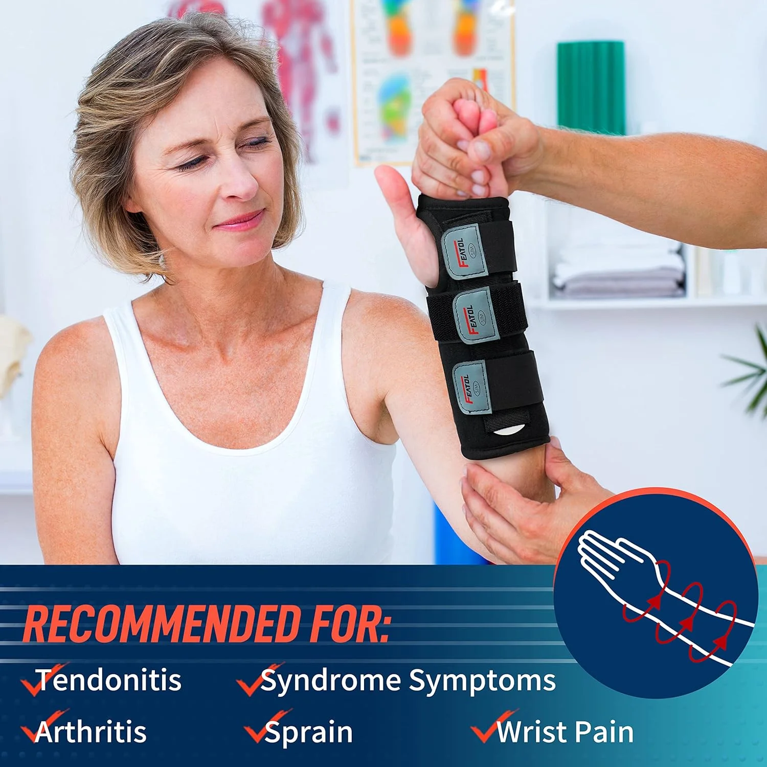 مچ بند دست FEATOL، آتل مچ دست برای سندروم تونل کارپال، حمایت شبانه برای زنان و مردان، پشتیبانی تسکین درد - تاندونیت، آرتروز، رگ به رگ شدن، دست راست، متوسط/بزرگ