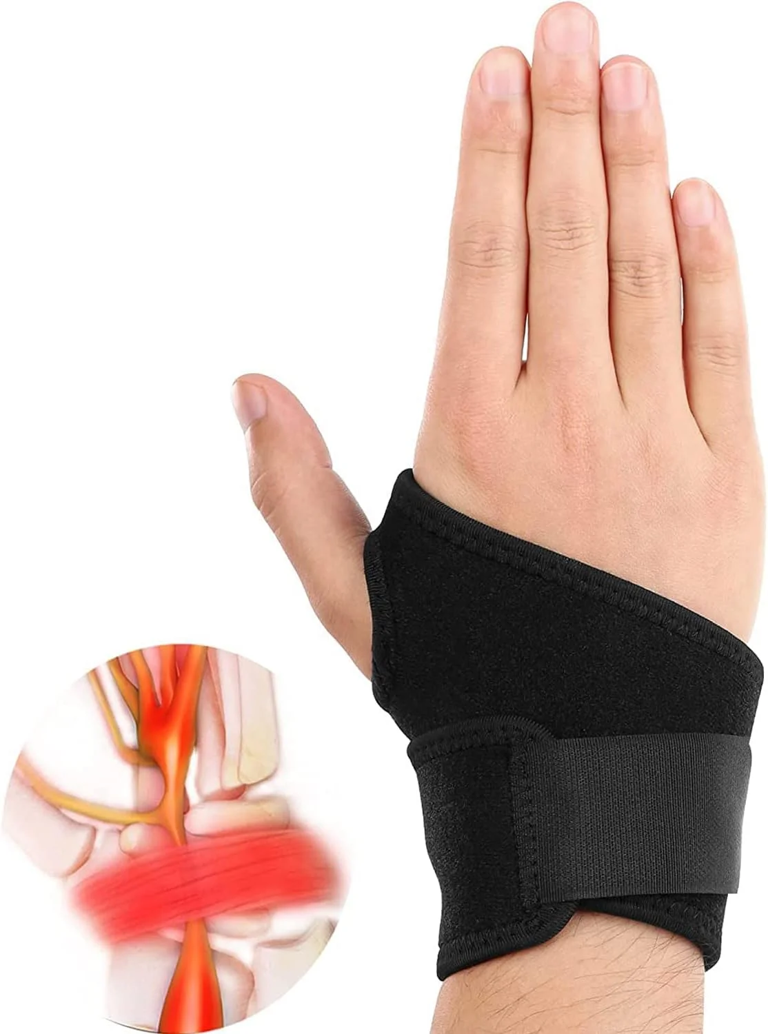 مچ بند تونل کارپال FDTY برای تاندونیت و آرتریت، ساپورت مچ دست با قابلیت تنظیم فشردگی با یک دست برای تسکین ناراحتی - دارای آستر راحت، مناسب برای هر دو دست (2 عدد)