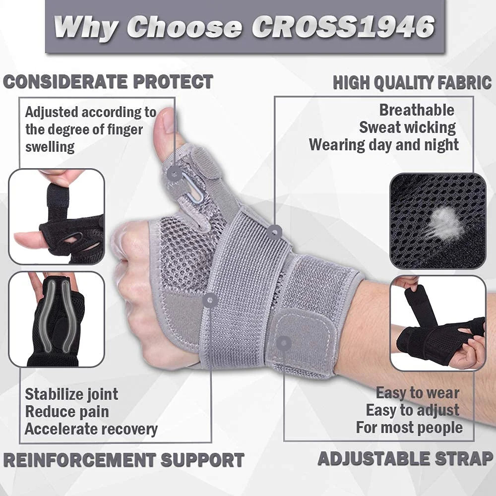 آتل انگشت شست، مچ بند با آتل شست برای تسکین ناراحتی مفاصل، برای مردان و زنان، رگ به رگ شدن، انگشت ماشه ای، تونل کارپال، برای فشار مکرر شست، چپ/راست (مشکی)