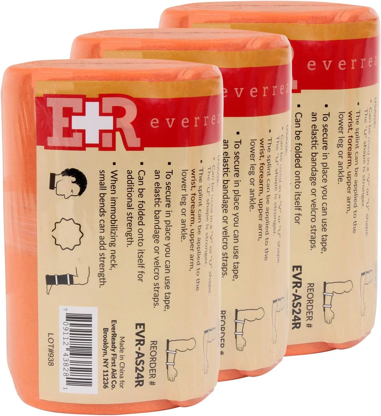 آتل آلومینیومی انعطاف پذیر کمک های اولیه Ever Ready، رول 24 اینچی - بسته 3 عددی