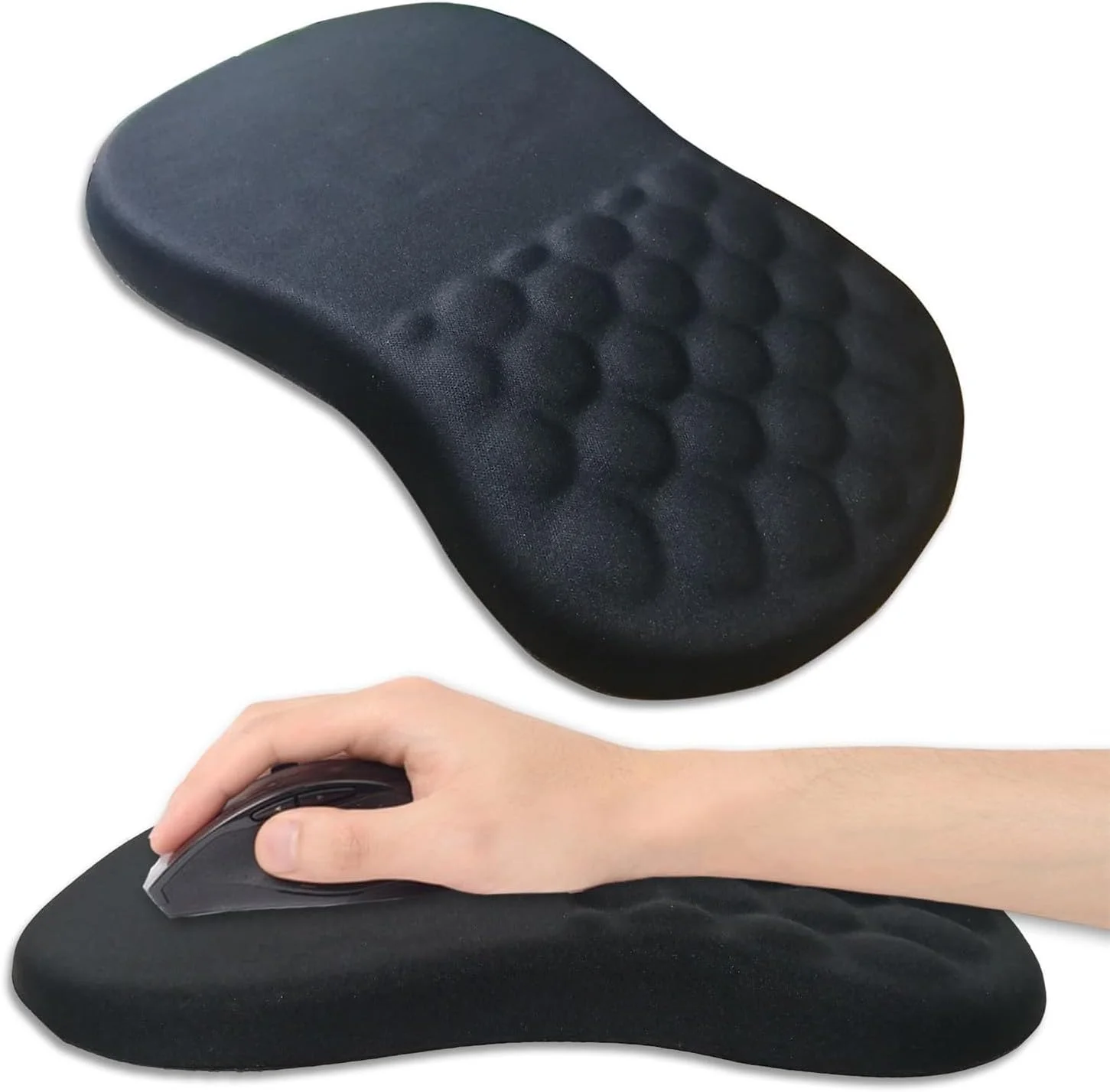 پد محافظ مچ دست ارگونومیک ماساژ فوم حافظه دار ژله ای با پایه PU ضد لغزش، تسکین دهنده درد، خستگی، سندرم تونل کارپال، پشتیبانی از کف دست، سطح صاف برای موقعیت یابی دقیق ماوس، مناسب برای استفاده اداری و کامپیوتر