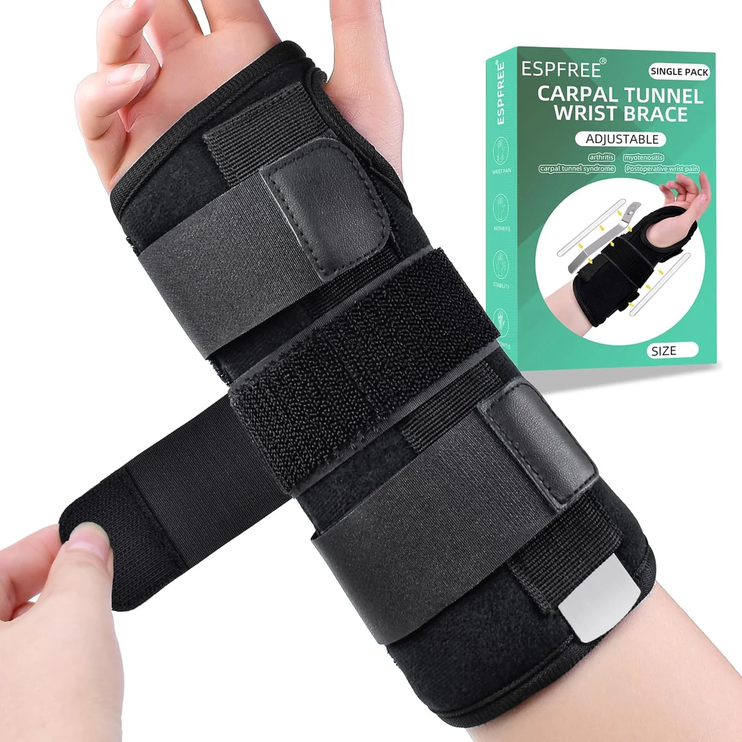 مچ بند espfree، آتل مچ دست برای سندرم تونل کارپال (دست راست - مشکی، کوچک (بسته 1 عددی))