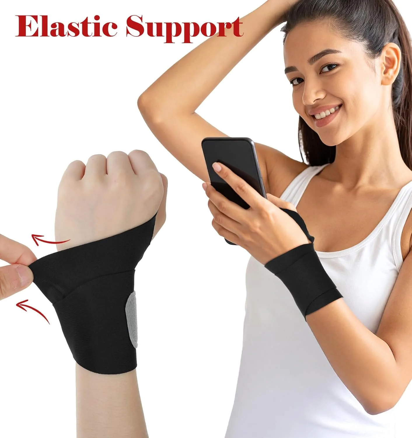 مچ بند نازک، بسته 3 عددی مچ بند تونل کارپال دست راست و دست چپ، محافظ مچ الاستیک با فشار با بند قلاب و حلقه مناسب برای ورزش، تنیس، فوتبال، قلاب بافی (چند رنگ)