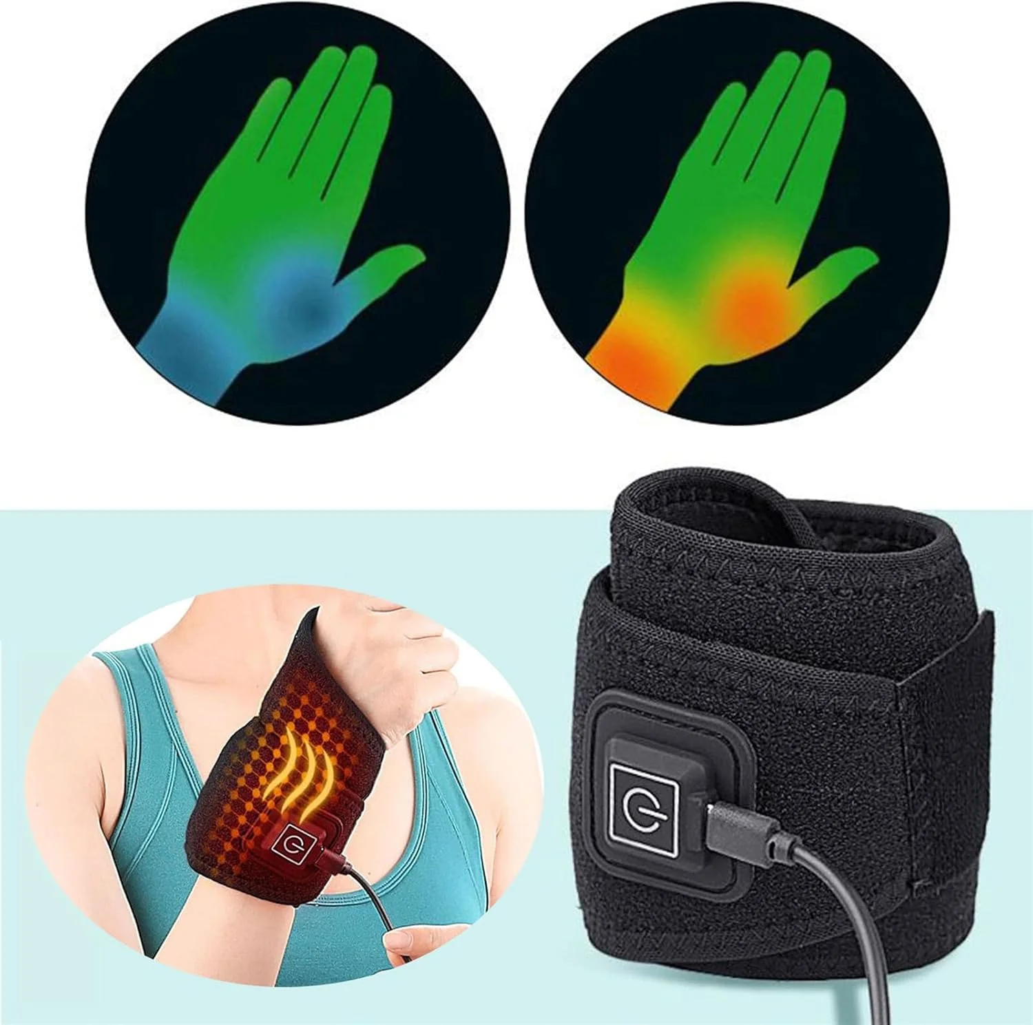 Heated Wrist Brace - USB 3-speed Cordless Electric Wrist Brace,Winter Supplies for Arm Wellness Routine Winter Supplies Fitness Equipment Spa Relaxation Home Indoor