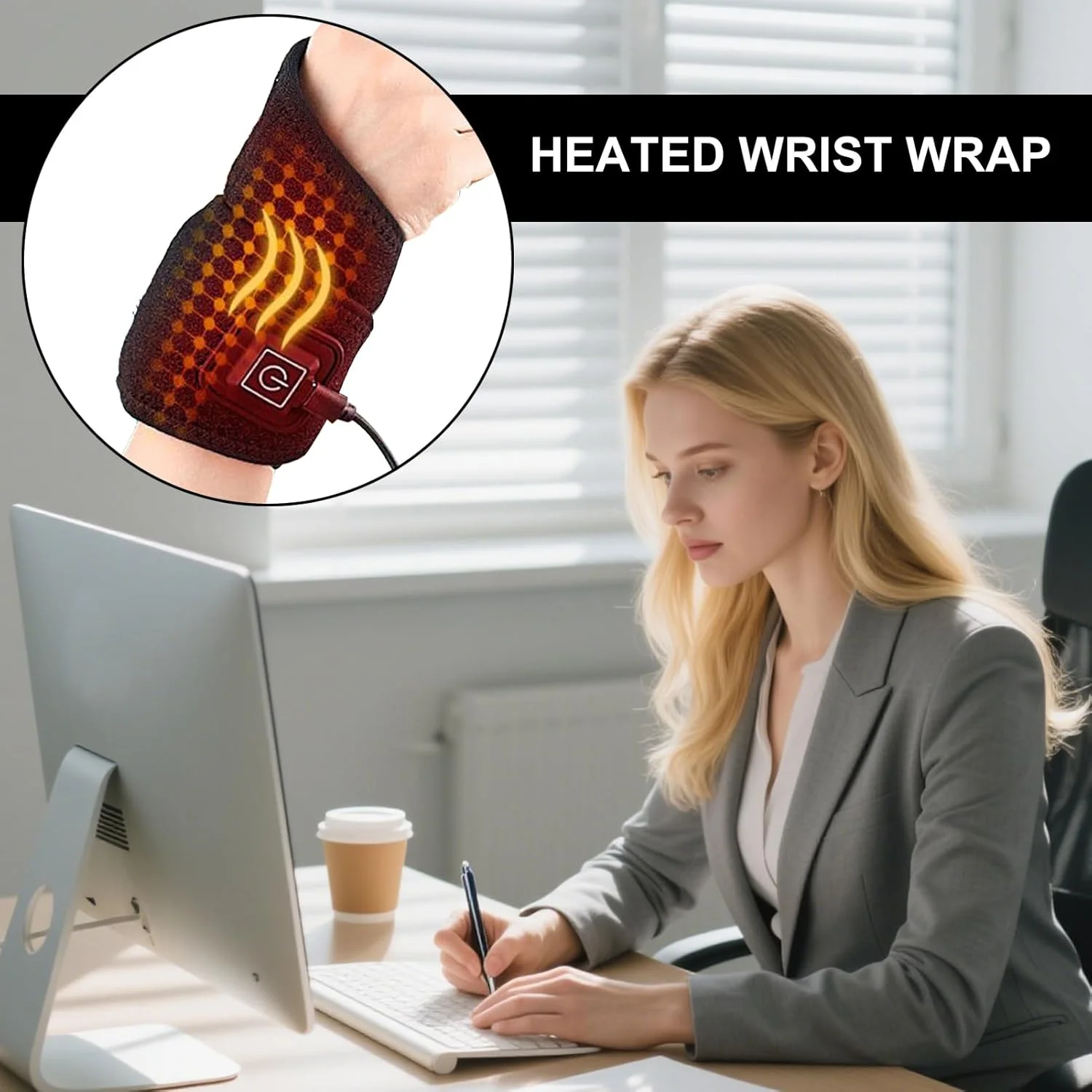 Wrist Heating Pad | USB 3-speed Cordless Electric Wrist Brace | Home Supplies for Winter Fitness Recovery Spa Relaxation Wellness Routine Post-workout Indoor Arm Support