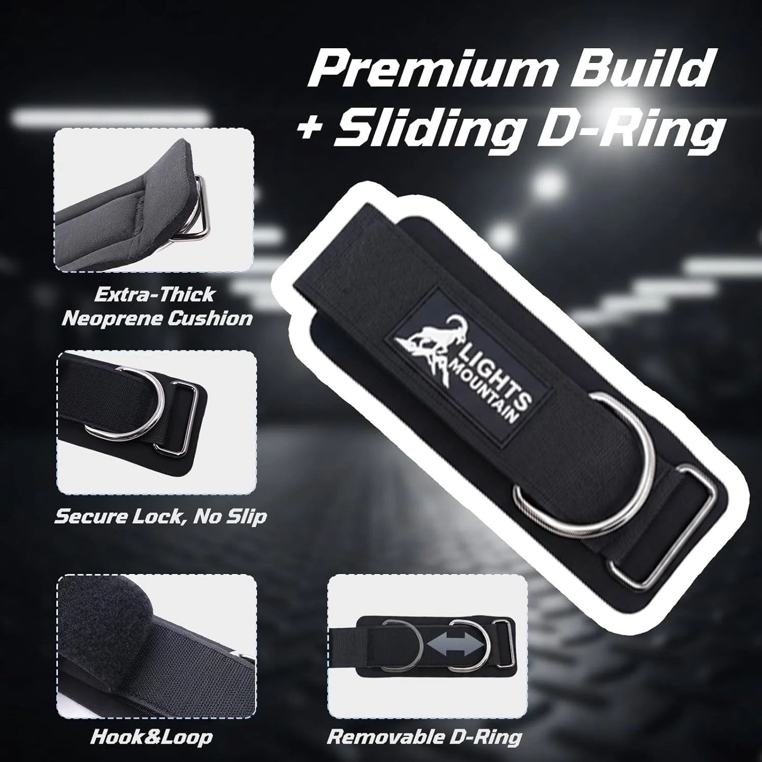 بند مچی Lights Mountain با حلقه D لغزنده - بندهای نئوپرن قابل تنظیم برای تمرینات دستگاه سیم کش و تجهیزات تمرین قدرتی پشتیبانی مچ