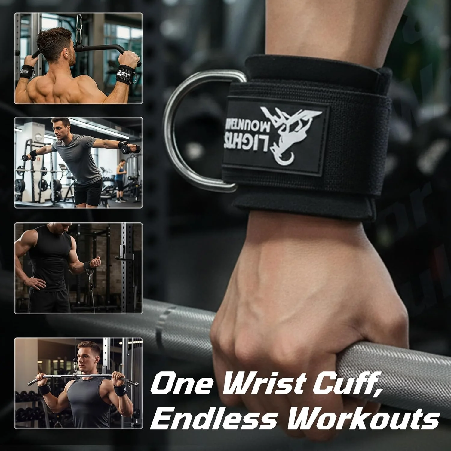 بند مچی Lights Mountain با حلقه D لغزنده - بندهای نئوپرن قابل تنظیم برای تمرینات دستگاه سیم کش و تجهیزات تمرین قدرتی پشتیبانی مچ