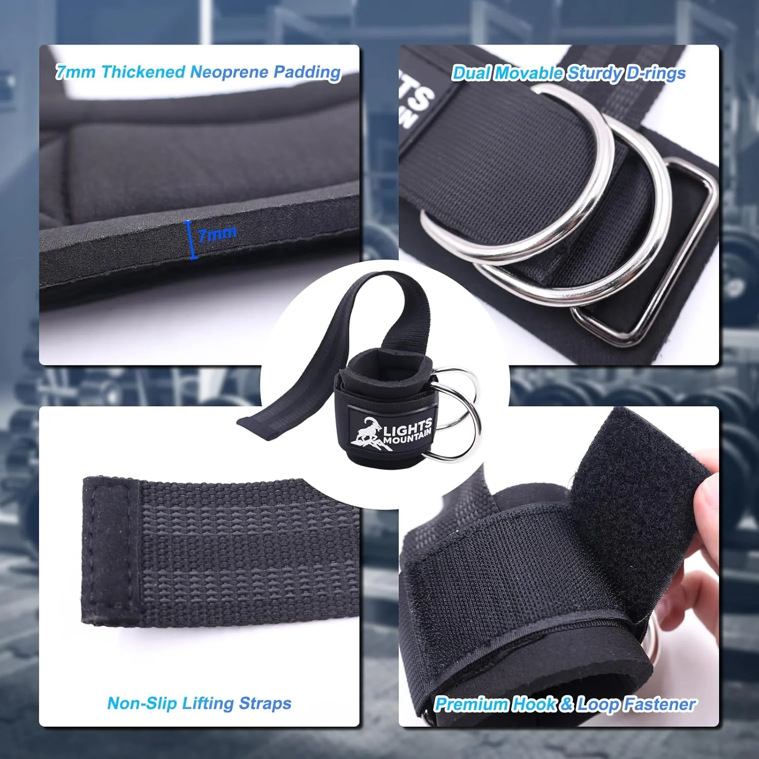 بند لیفتینگ وزنه برداری Lights Mountain با حلقه های D دوتایی کشویی کاف دار - کاف های مچی برای تمرینات سیم کشی باشگاه، قدرت و پشتیبانی بند لیفتینگ وزنه برداری Lights Mountain با حلقه های D دوتایی کشویی کاف دار - کاف های مچی برای تمرینات سیم کشی باشگاه، قدرت و پشتیبانی
