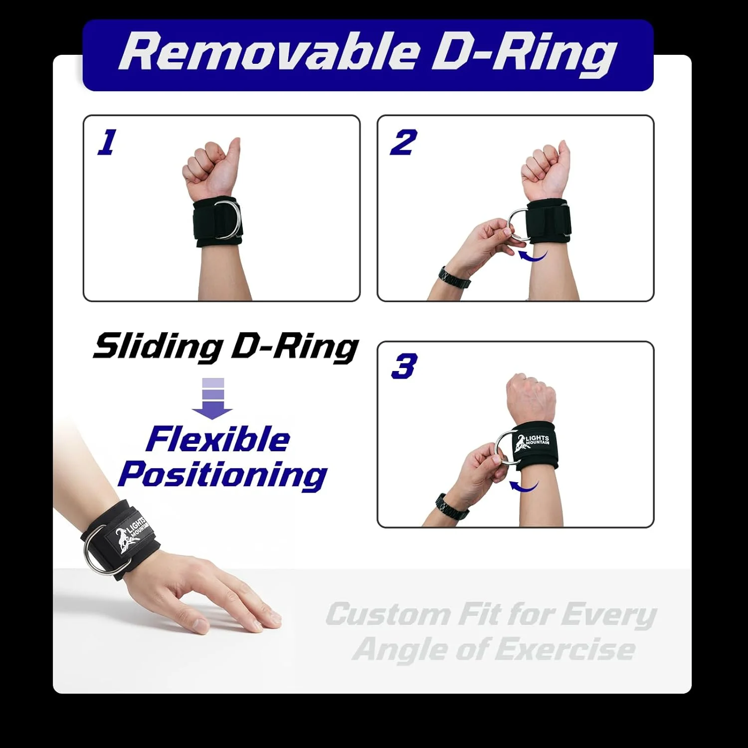 بند مچی Lights Mountain با حلقه D لغزنده - بندهای نئوپرن قابل تنظیم برای تمرینات دستگاه سیم کش و تجهیزات تمرین قدرتی برای پشتیبانی مچ دست