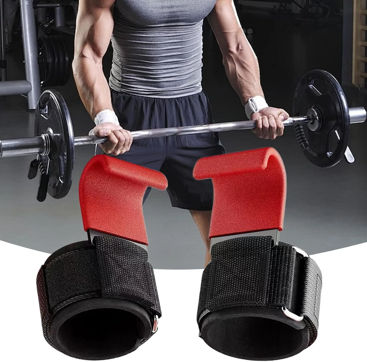 مچ بند بدنسازی، قلاب لیفت دستگیره - مچ بند ارگونومیک پد دار با قلاب برای تمرین، خانه، تمرینات قدرتی، باشگاه