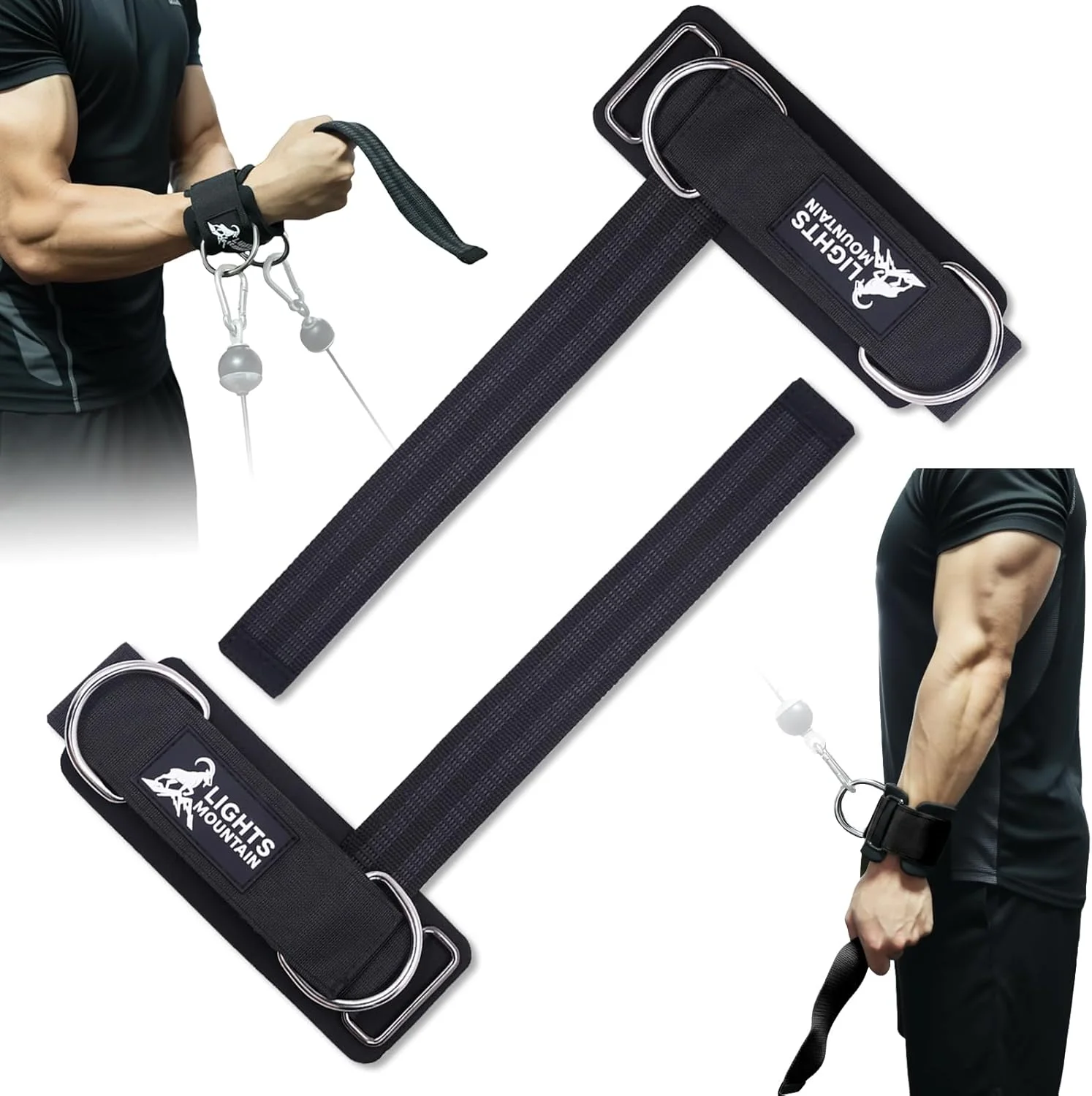 بند لیفتینگ وزنه برداری Lights Mountain با حلقه های D دوتایی کشویی کاف دار - کاف های مچی برای تمرینات سیم کشی باشگاه، قدرت و پشتیبانی