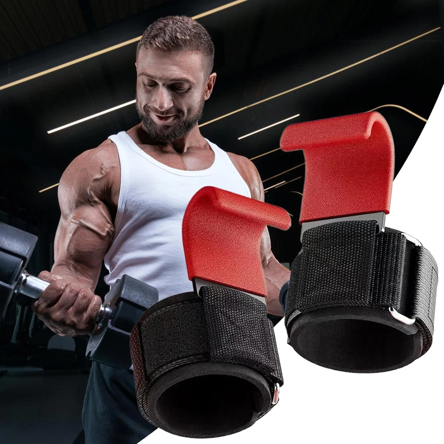 مچ بند بدنسازی، قلاب لیفت دستگیره - مچ بند ارگونومیک پد دار با قلاب برای تمرین، خانه، تمرینات قدرتی، باشگاه