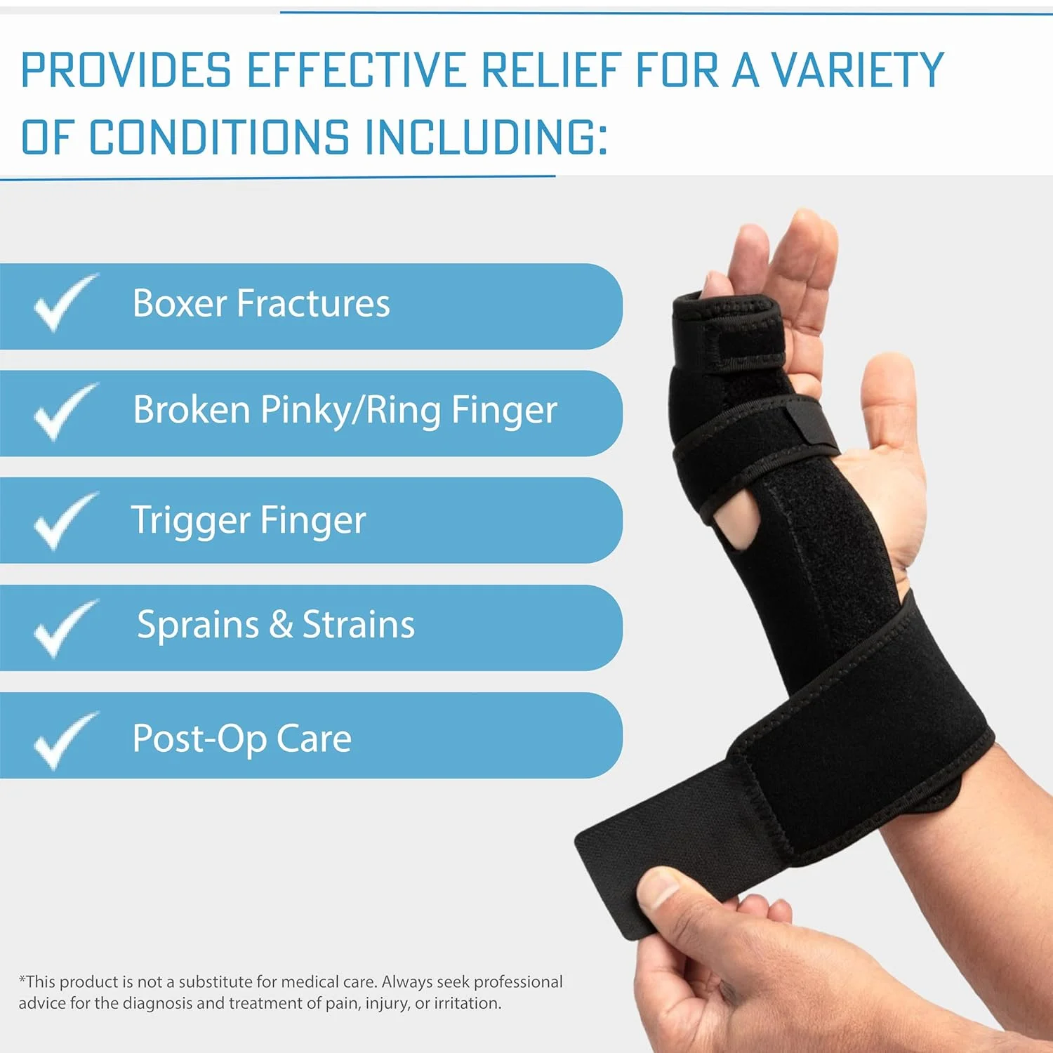 Ovation Medical Boxer Splint - Adjustable Hand and Finger Splint for Metacarpal, Ulnar Gutter and Radial Gutter Fractures - Lightweight, Padded, Immobilizing Hand Brace (Right)