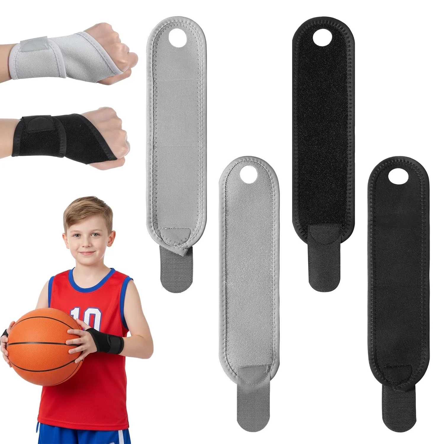 MBAIYO 4 عدد مچ بند حمایتی کودکانه، مچ بند خواب شبانه با بندهای فشاری قابل تنظیم برای ورزش، محافظ مچ دست جوانان برای ورزش و فعالیت های روزانه