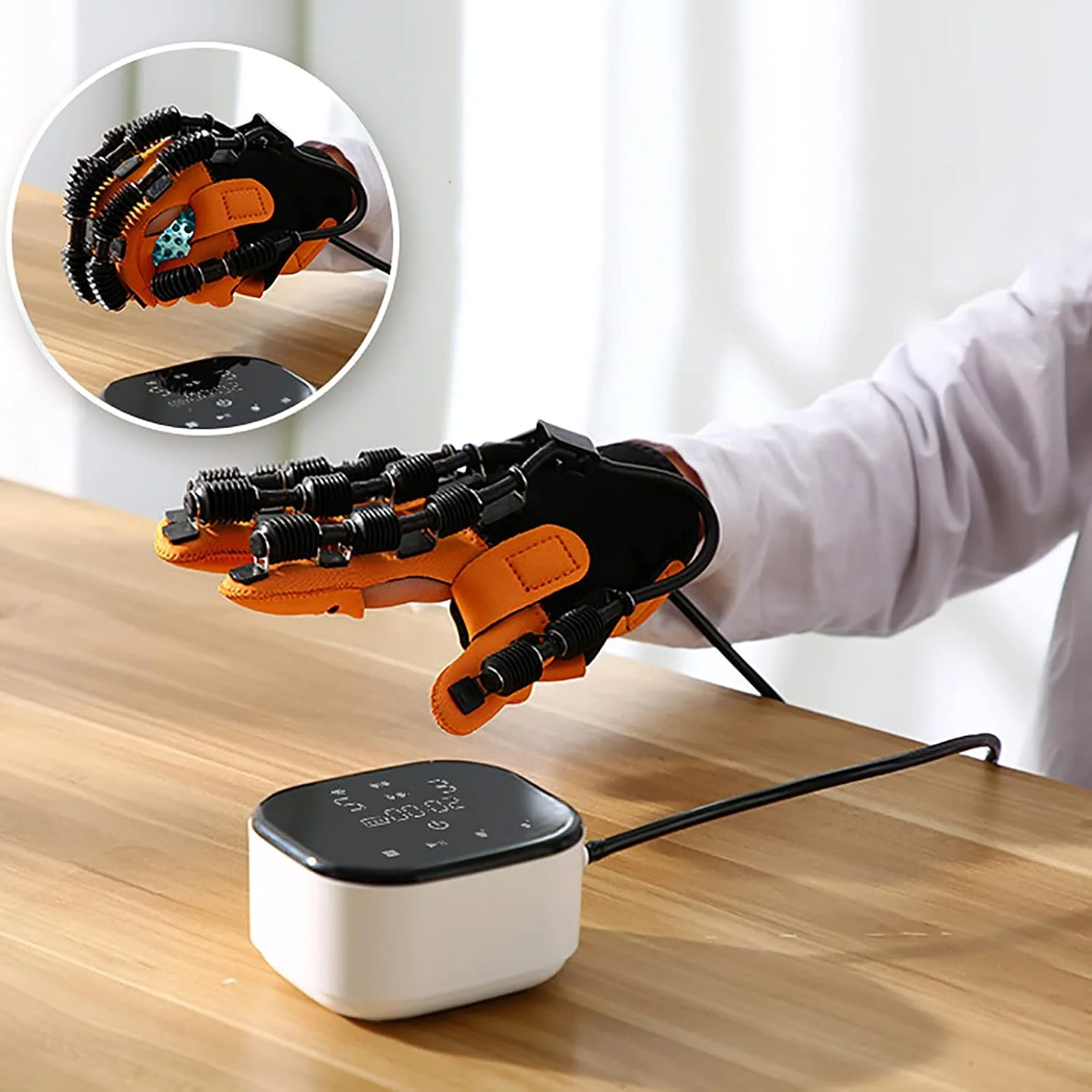 دستکش ربات توانبخشی JIKWME برای سکته مغزی، تجهیزات تمرین دستی پنج انگشت با صفحه نمایش LCD، کاربری آسان برای تسکین درد، بی حسی انگشتان (چپ، XL)