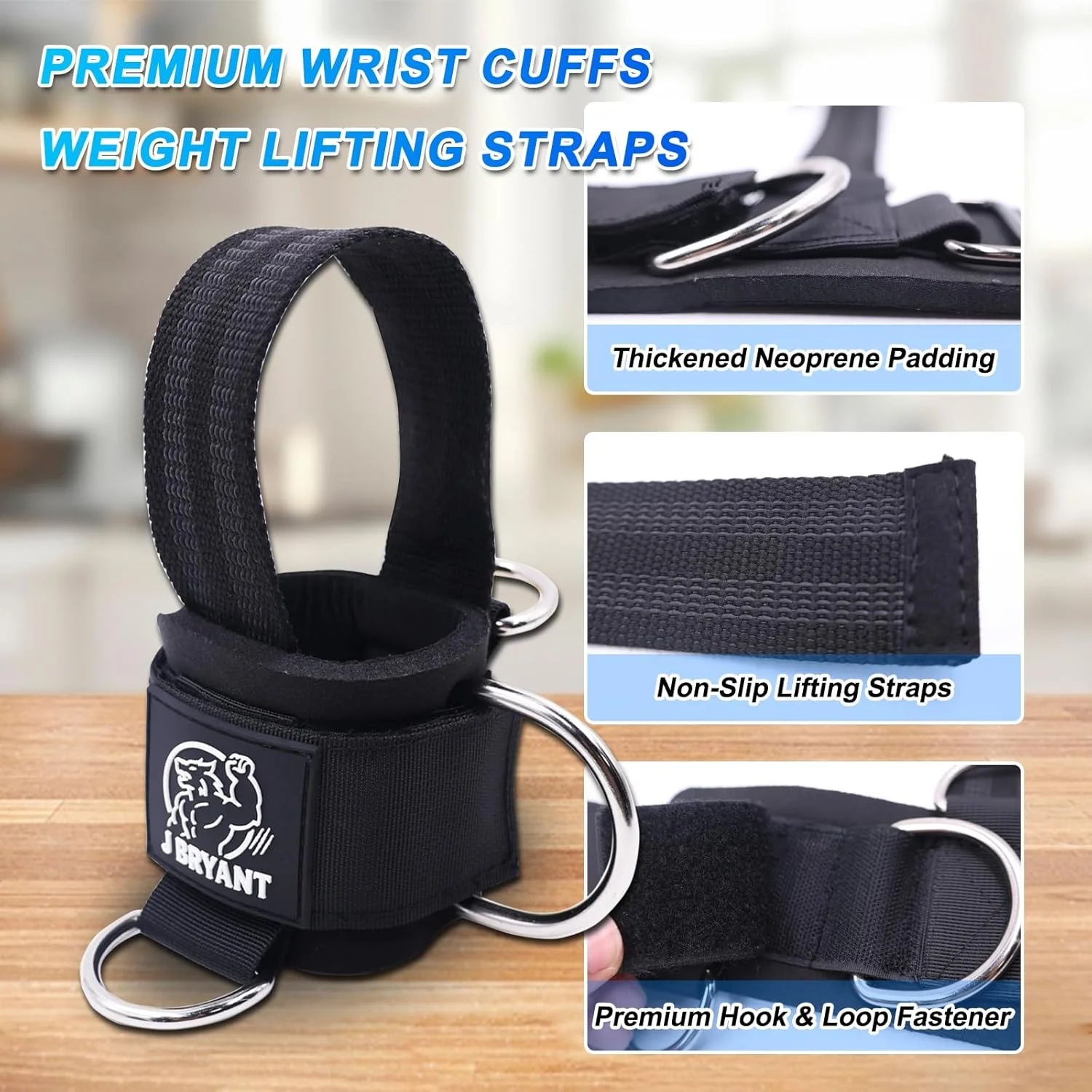 Adjustable Wrist Cuffs with Multiple D-Rings, Weight Lifting Straps for Cable Machines, Strength Training, Fitness & Bodybuilding Adjustable Wrist Cuffs with Multiple D-Rings, Weight Lifting Straps for Cable Machines, Strength Training, Fitness & Bodybuilding