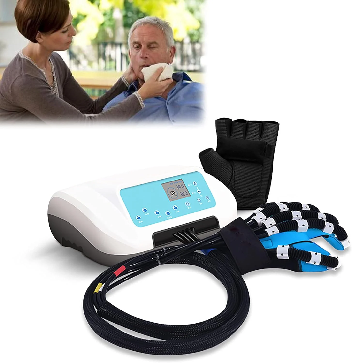 دستکش ربات توانبخشی KKRKEM، ارتز انگشت، ماساژور عصبی، آتل دست کاربردی برای تسکین طولانی مدت (راست، XL)