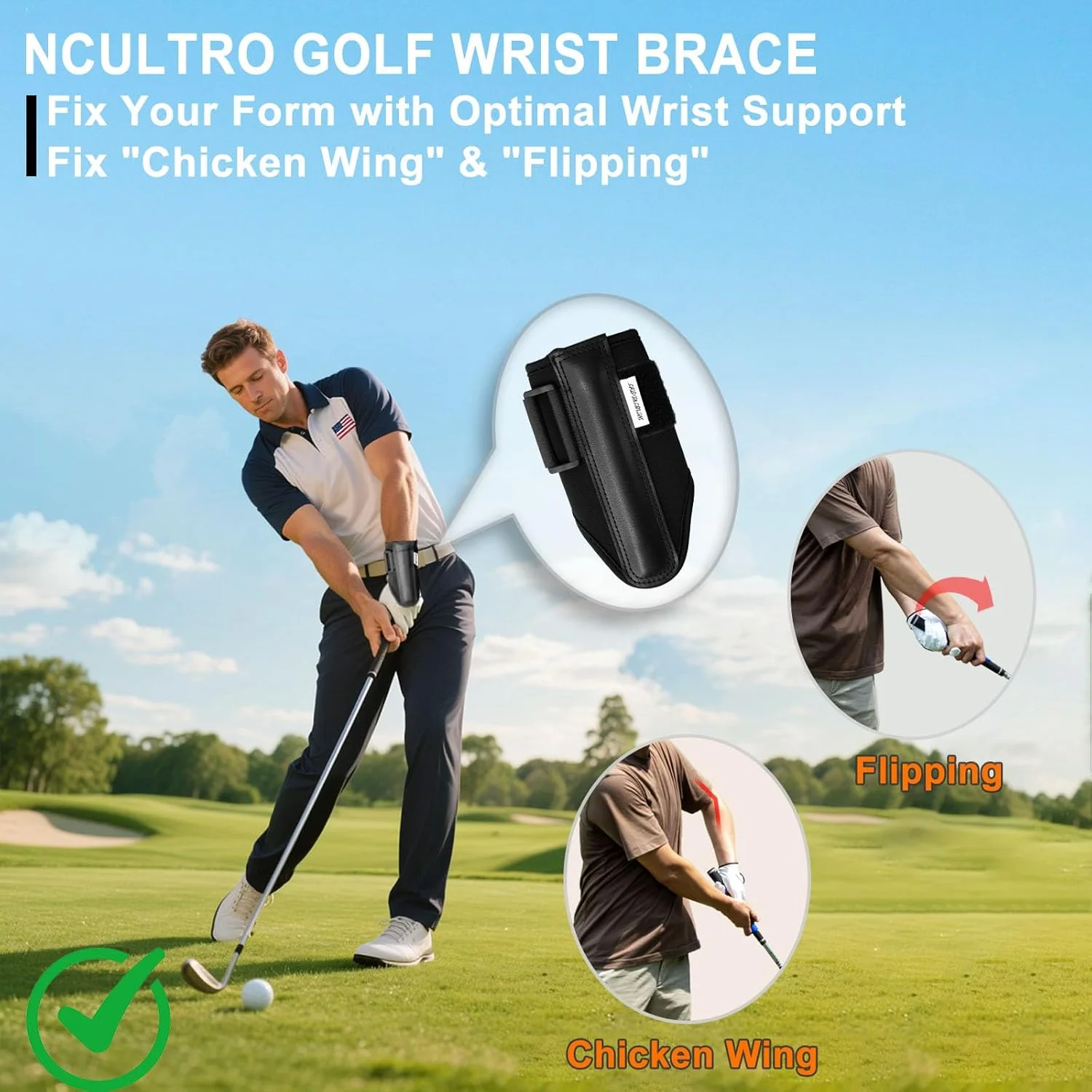 مچ بند گلف Ncultro | وسیله کمک آموزشی مچ دست گلف - تمرین دهنده مچ دست قابل تنظیم و وسیله کمک آموزشی تمرین تاب گلف با آتل داخلی طبی برای گلف بازان | تمرین دهنده لولای مچ دست گلف برای بهبود آسیب دیدگی
