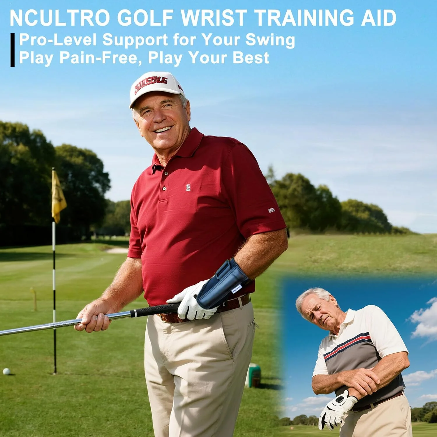 مچ بند گلف Ncultro | وسیله کمک آموزشی مچ دست گلف - تمرین دهنده مچ دست قابل تنظیم و وسیله کمک آموزشی تمرین تاب گلف با آتل داخلی طبی برای گلف بازان | تمرین دهنده لولای مچ دست گلف برای بهبود آسیب دیدگی