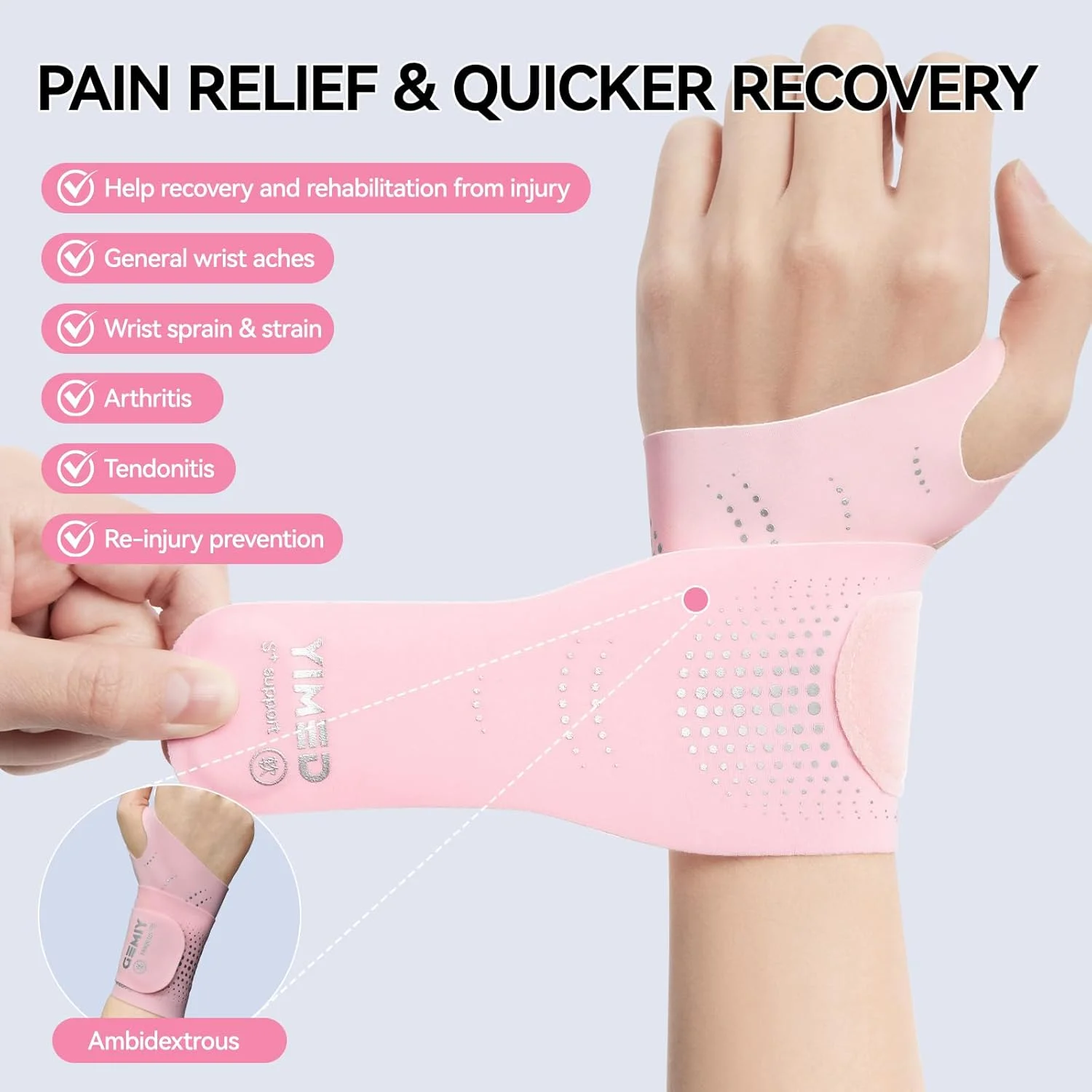 مچ بند فوق العاده نازک برای تونل کارپال، مچ بند الاستیک برای کار، تایپ کردن و خوابیدن، مچ بند ورزشی برای تناسب اندام، وزنه برداری، تاندونیت، آرتریت تونل کارپال (صورتی)