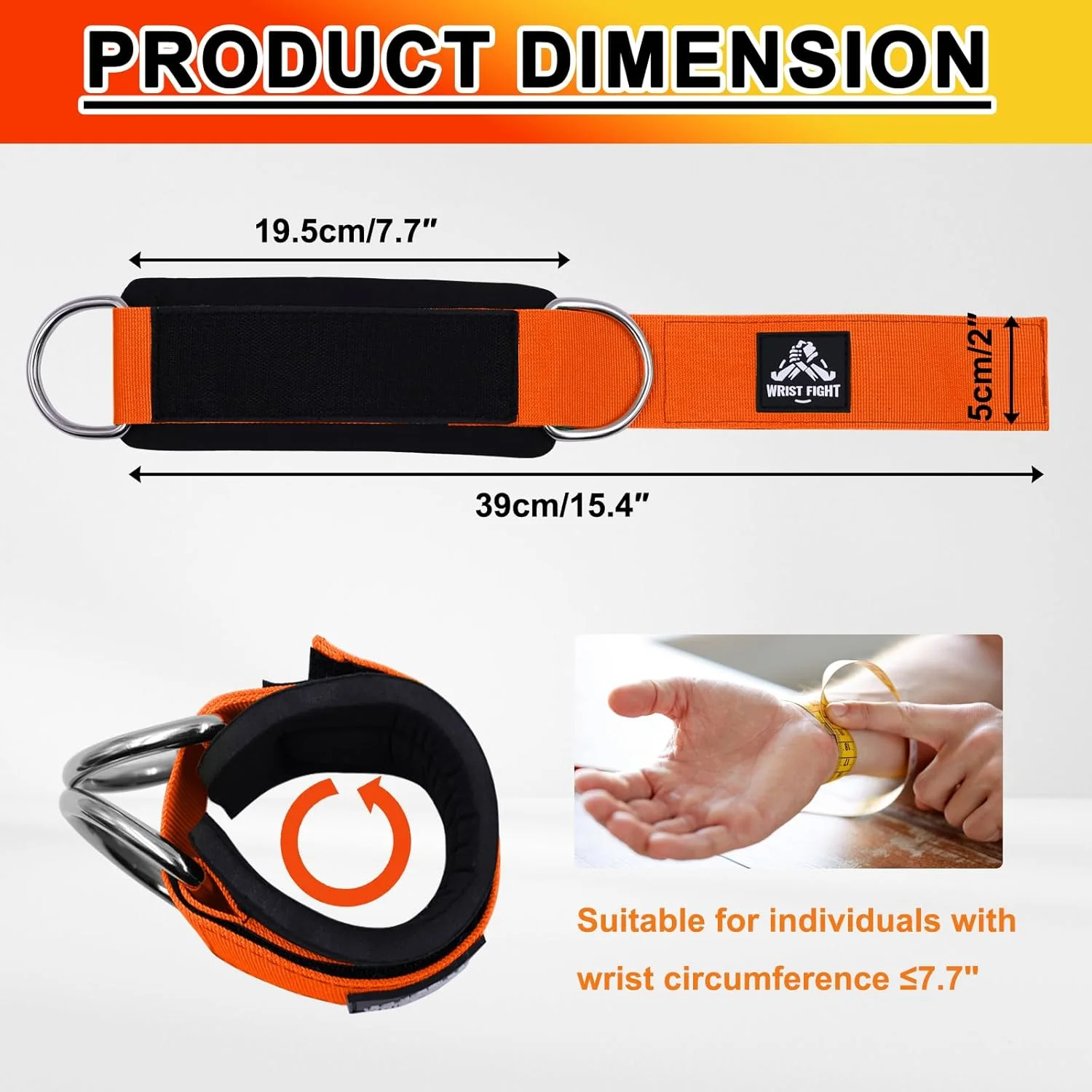 مچ بند با حلقه های دوتایی D - پشتیبانی ایمن و راحت برای تمرینات دستگاه سیم کش، نشر جانب، تمرینات قدرتی بازو و تمرینات پشت بازو