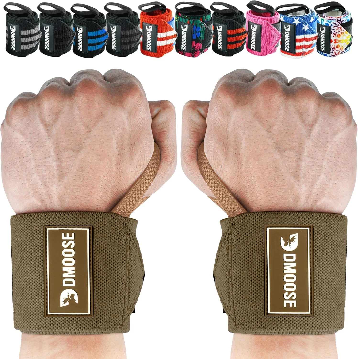 مچ بند بدنسازی DMoose Fitness برای وزنه برداری 18 اینچی - مچ بند باشگاهی سنگین با حلقه انگشت شست برای حمایت و تسکین درد، بند مچ وزنه برداری مورد تایید USPA برای مردان و زنان (قهوه ای کاکائویی)