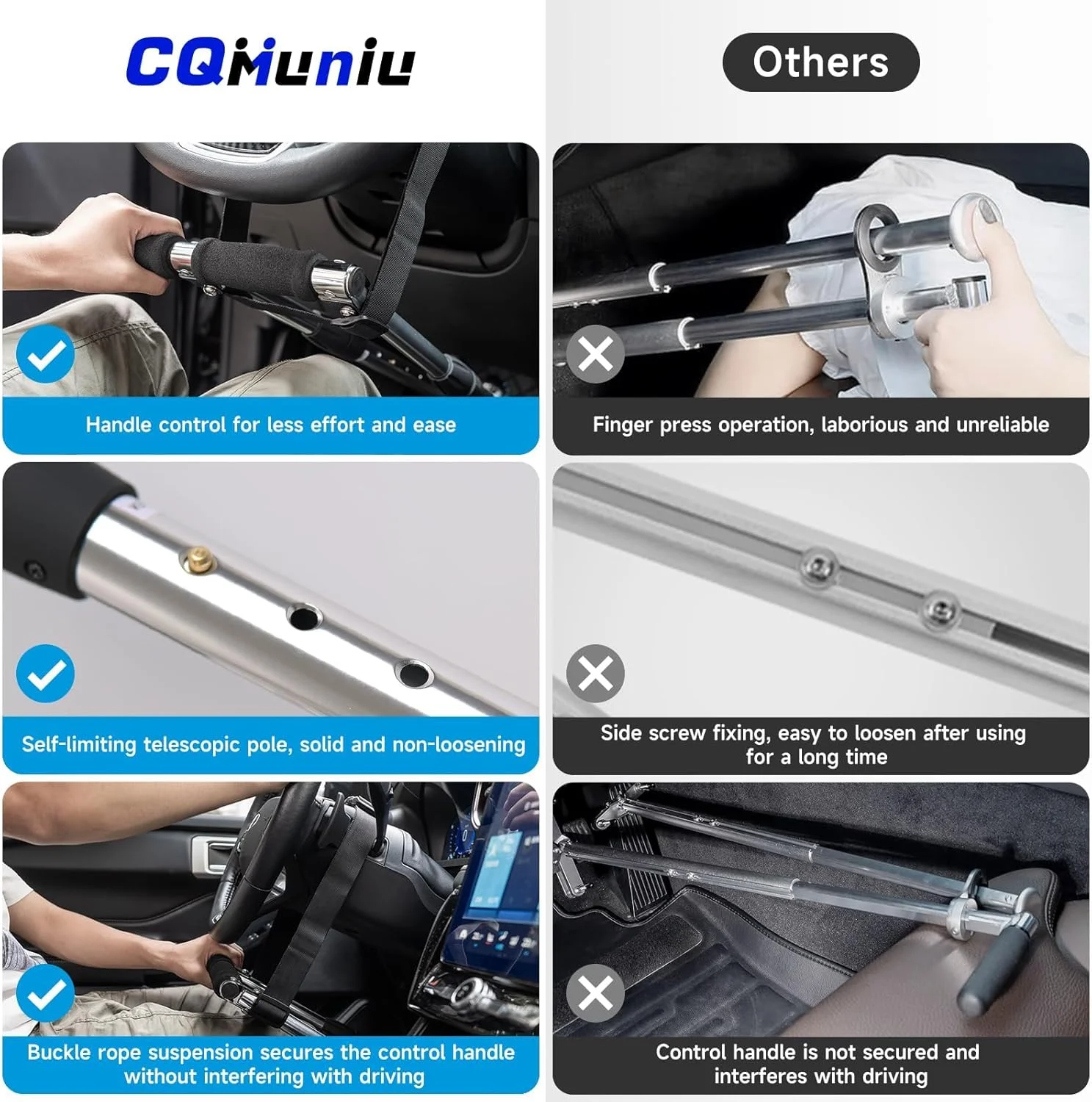 دستگاه کنترل دستی خودرو قابل حمل CQmuniu، کمک رانندگی با کنترل دستی برای رانندگان آسیب دیده، معلول و ناتوان، کنترل دستی برای رانندگان معلول (مشکی)