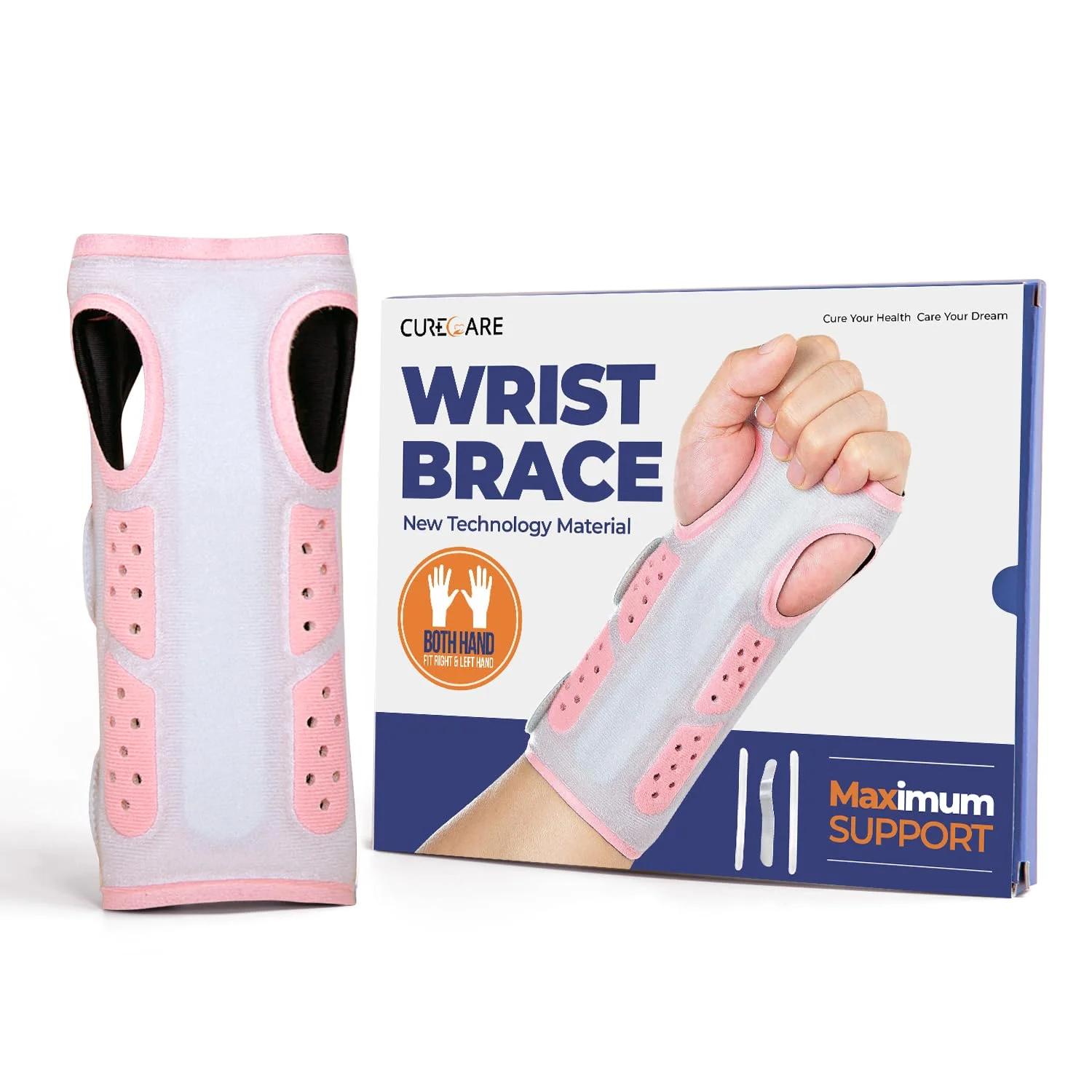 مچ بند طبی کیورکر برای سندرم تونل کارپال، مچ بند سبک وزن برای دست راست/چپ، مچ بند قابل تنظیم با 3 بند برای تسکین درد (سایز مناسب برای هر دو دست، صورتی)