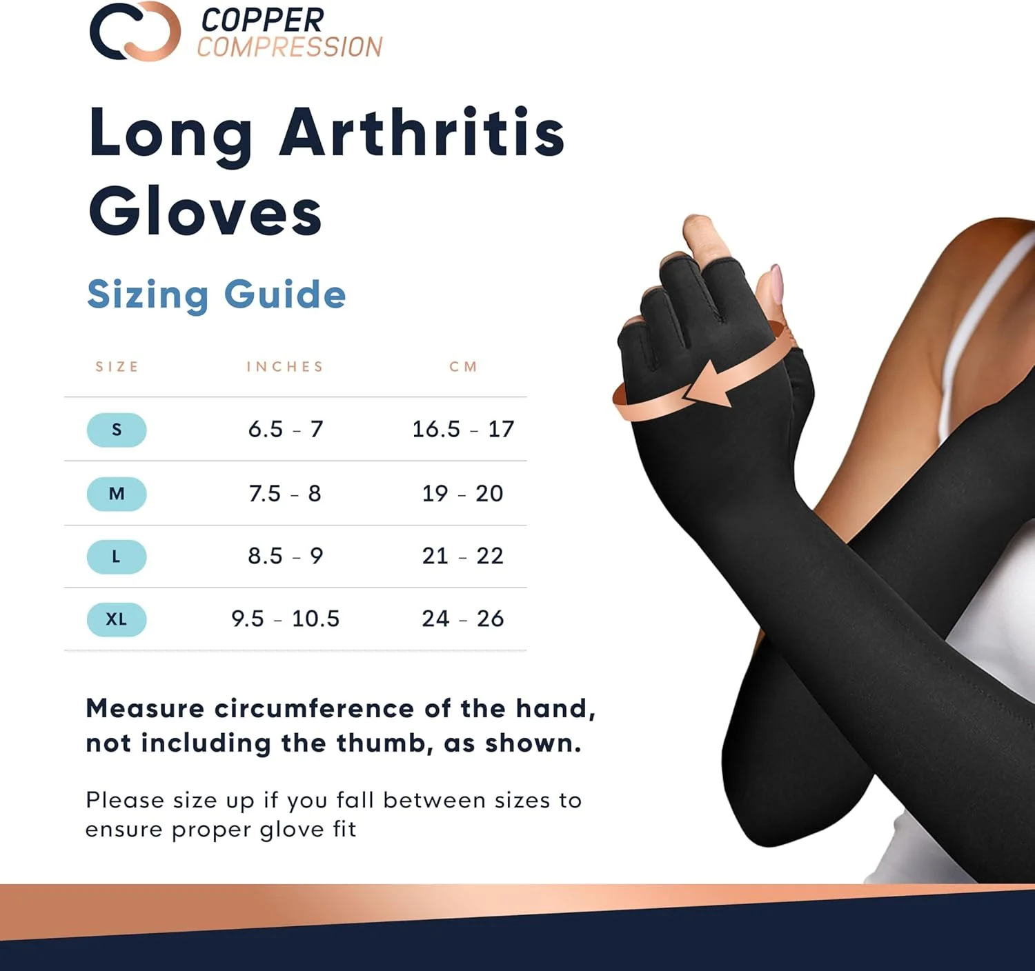 دستکش های بلند مسی فشرده برای آرتروز - دستکش بلند مسی برای زنان و مردان. بهترین برای تونل کارپال، تایپ کامپیوتر، RSI، پشتیبانی از دست ها، مچ دست و بازوها - 1 جفت
