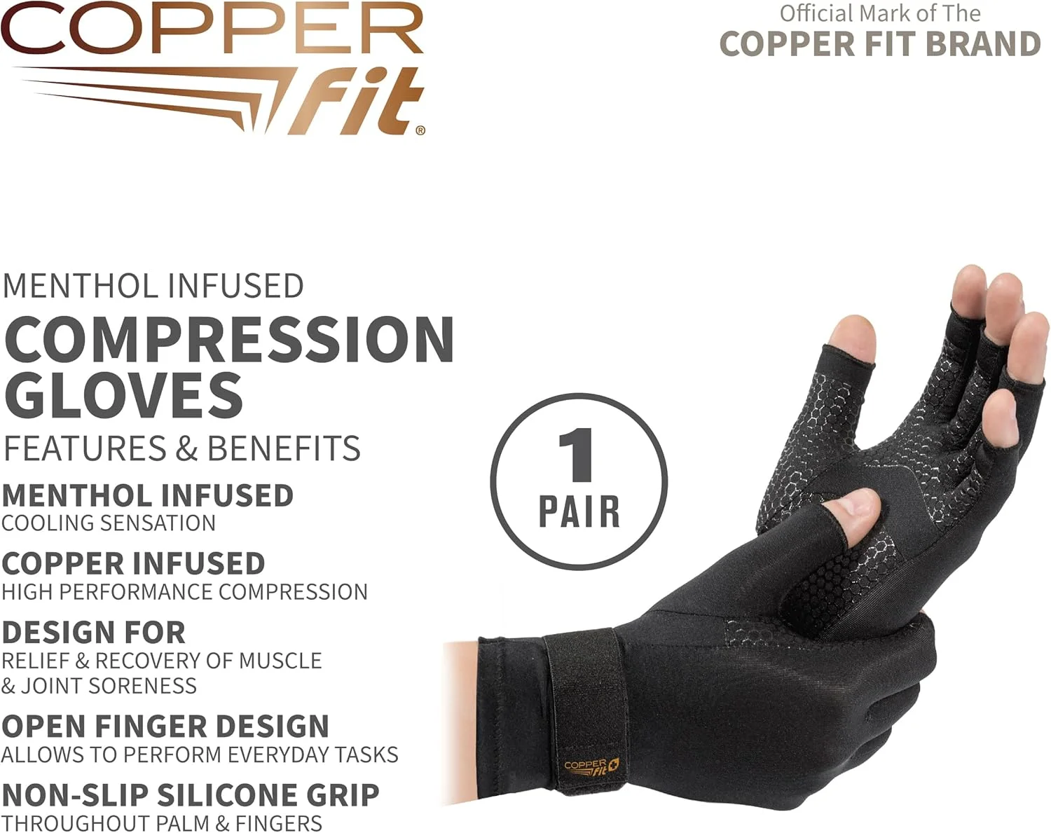 دستکش های فشاری مسی Copper Fit ICE Unisex آغشته به منتول و Coq10 برای ریکاوری دستکش های فشاری مسی Copper Fit ICE Unisex آغشته به منتول و Coq10 برای ریکاوری