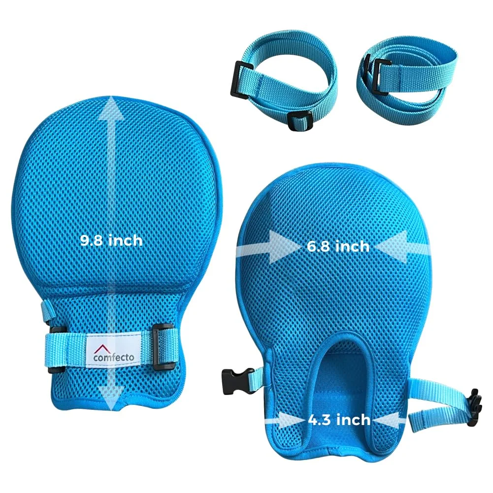 دستکش های محدود کننده دمانس Comfecto، 2 عددی، دستکش کنترل انگشت با بند و اسفنج نرم و ضخیم تنفسی، دستکش ایمنی محافظ دست برای جلوگیری از خراشیدن و آسیب رساندن به خود برای بزرگسالان و سالمندان