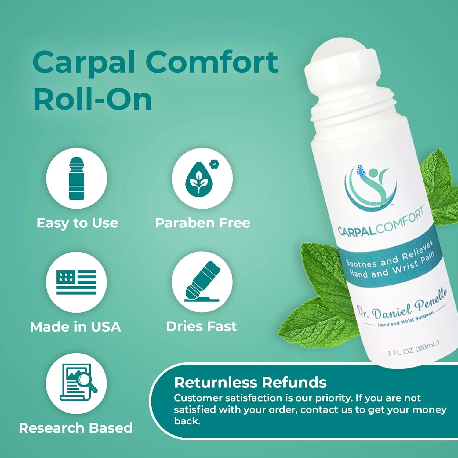 Carpal Comfort, Carpal Tunnel Roll On for Wrist Pain and Hand Pain, 3 Fl Oz/88 mL