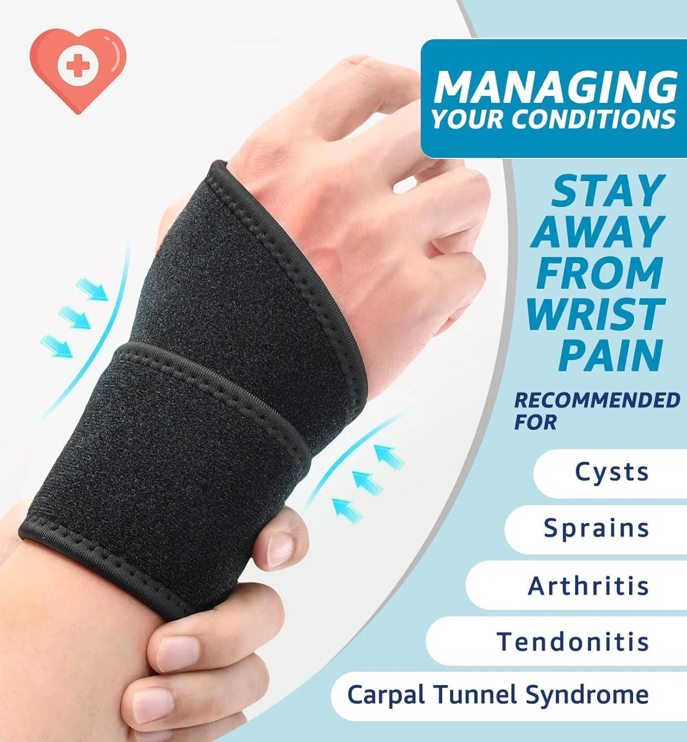 2 Pack Wrist Brace for Carpal Tunnel,Thumb Splint Wrist Support Band Adjustable Wrist Wrap