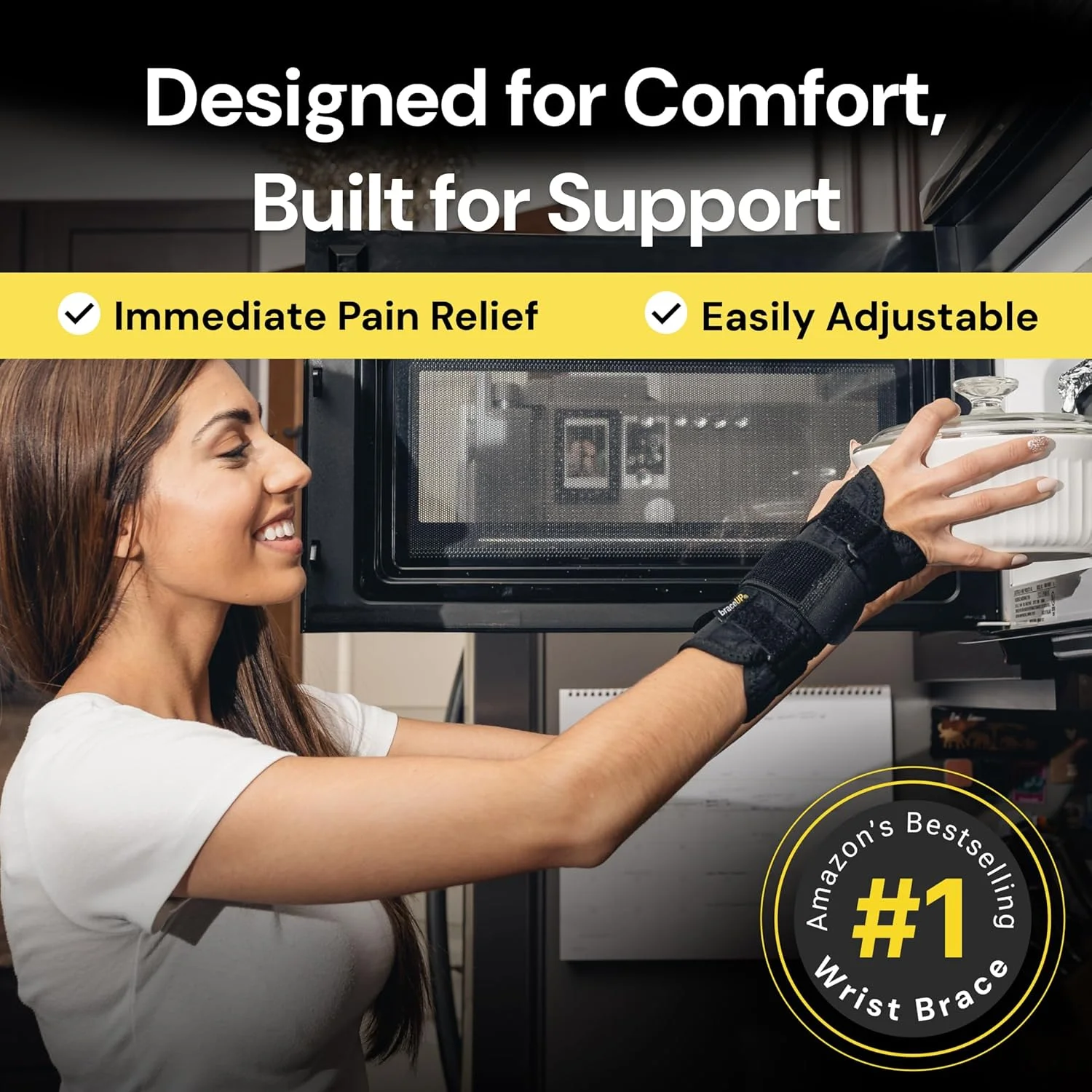 مچ بند طبی BraceUP برای سندرم تونل کارپال با آتل فلزی برای حمایت از مچ دست و تسکین درد تاندونیت و آرتروز - مناسب آقایان و بانوان (S/M، دست چپ)