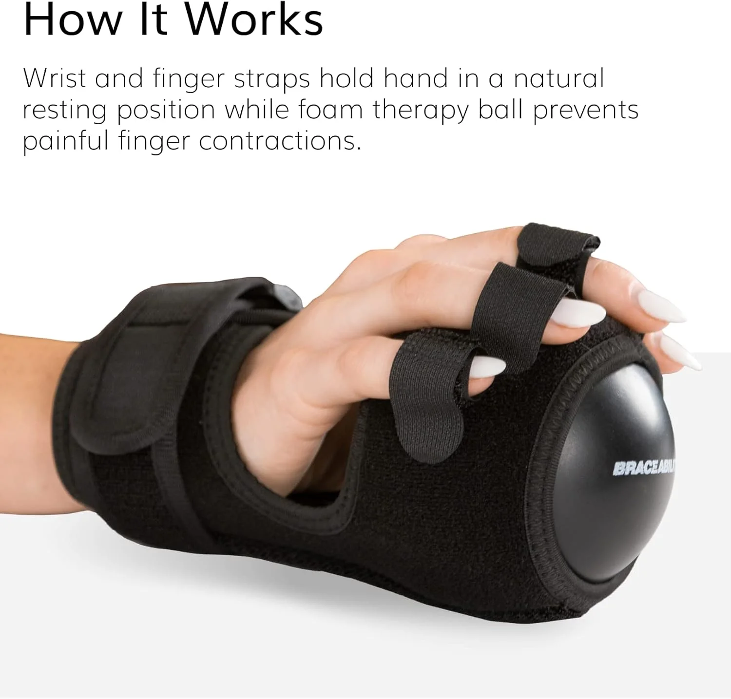 اسپلینت ضد اسپاستیسیتی BraceAbility - ارتز و توپ دستی برای تسکین گرفتگی، درد پرش، درمان توانبخشی، درمان دوپویترن و درمان آرتروز برای دست راست یا چپ
