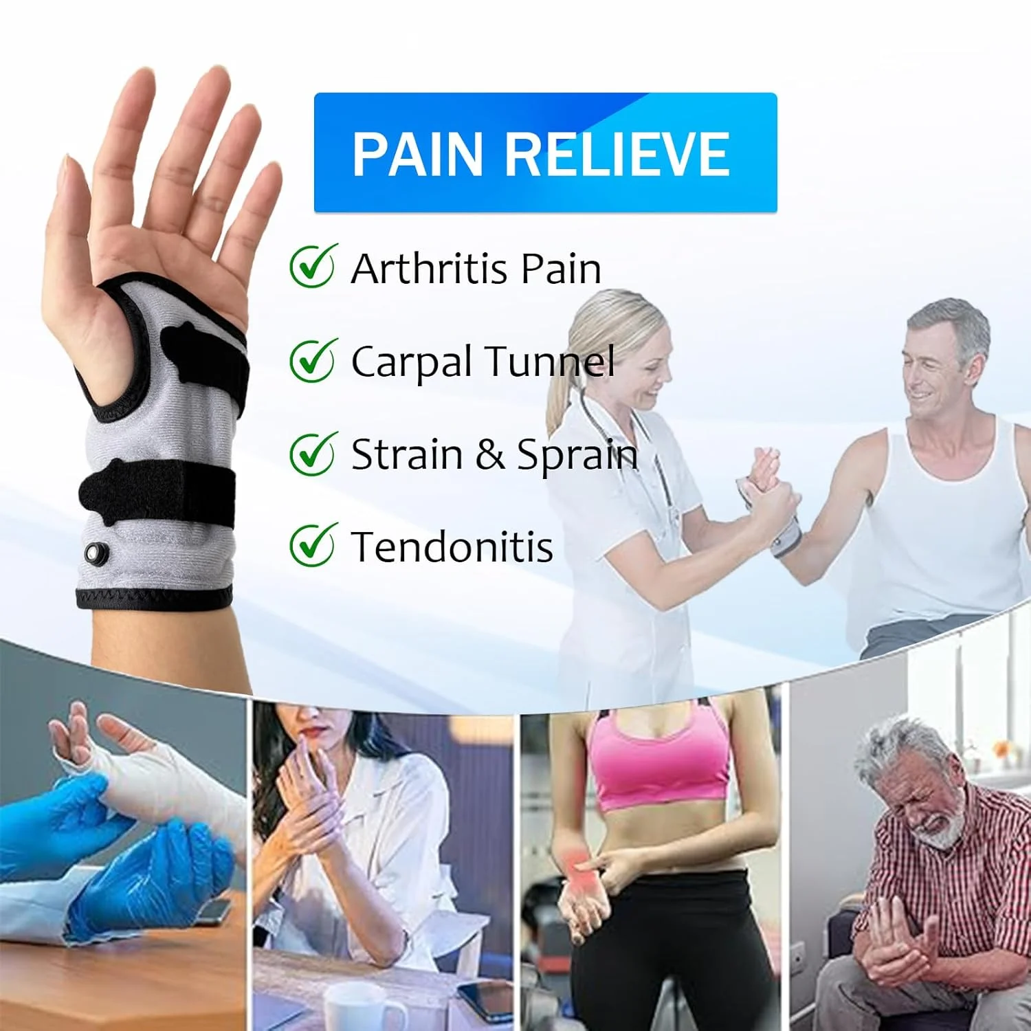 مچ بند آوانینی برای حمایت از مچ دست در شب، مچ بند بادی با کمپرس هوا برای تسکین درد ناشی از تاندونیت، آرتروز و رگ به رگ شدن، مچ بند قابل تنظیم - راست