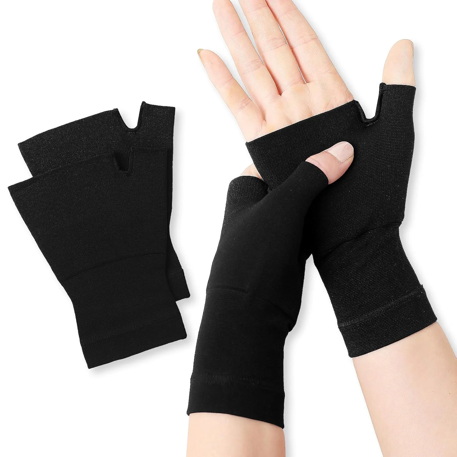 دستکش های الاستیک فشاری آرتروز، تسکین دهنده آرتریت روماتوئید، فشار مکرر، درد تونل کارپال، دستکش های بدون انگشت، مورد استفاده برای تایپ کامپیوتر و کار روزانه، پشتیبانی از دست ها و مفاصل (مشکی-L)