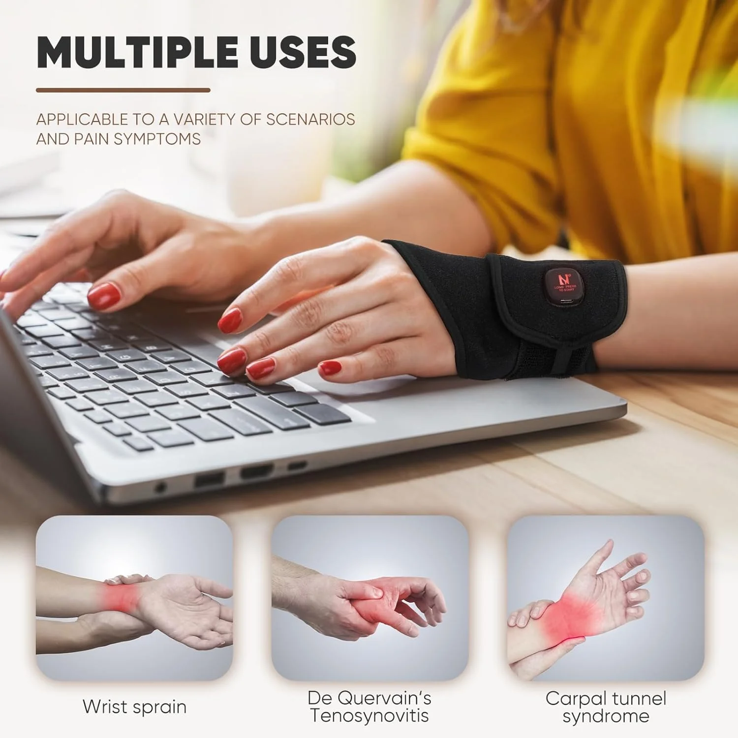 پد گرمایشی دست آرما سیزن، پد گرمایشی بی سیم برای تسکین سندرم تونل کارپال، مچ بند گرمایشی دست، مچ بند برای بیماری دکوروان با باتری قابل شارژ 3000 میلی آمپر ساعت (مشکی)