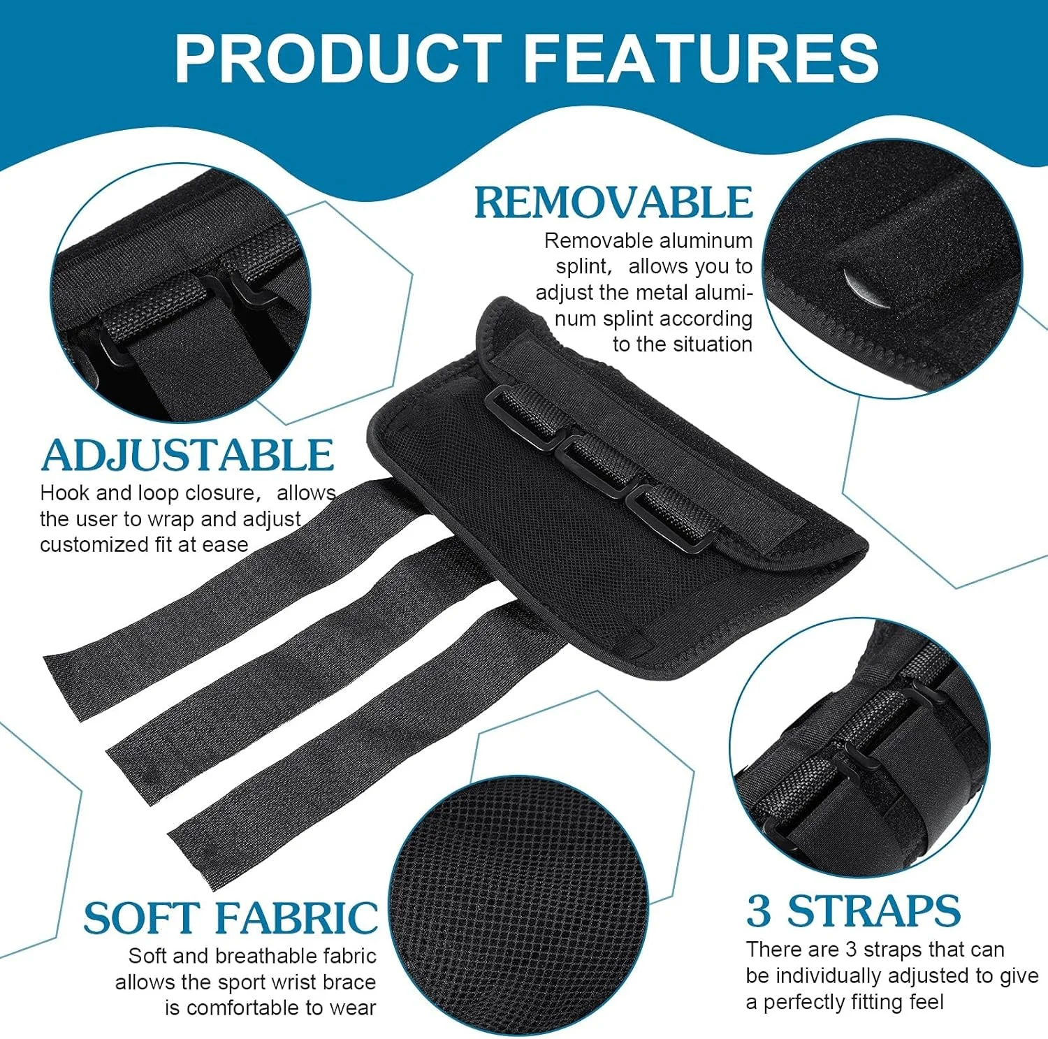 مچ بند طبی آزونه برای تونل کارپال با آتل فلزی جداشدنی، 2 عدد با سه بند فشاری قابل تنظیم برای تاندونیت، آسیب های ورزشی و تسکین درد (دست چپ و راست)