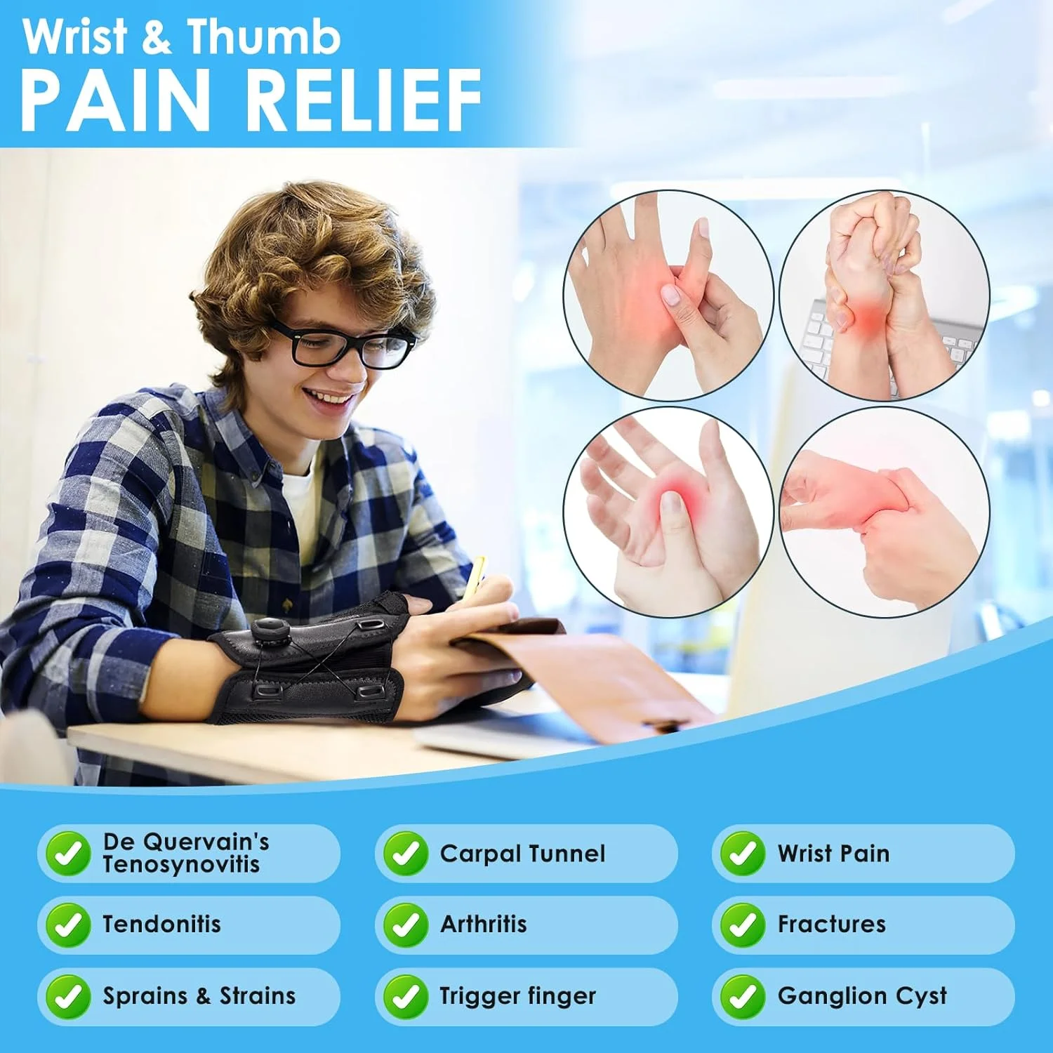 مچ بند برای سندرم تونل کارپال، مچ بند انگشت شست برای درد و حمایت از آرتروز، آتل انگشت شست دست راست برای تنوسینوویت دکوروان، تاندونیت، تثبیت کننده انگشت شست، متوسط/بزرگ - برای مردان و زنان