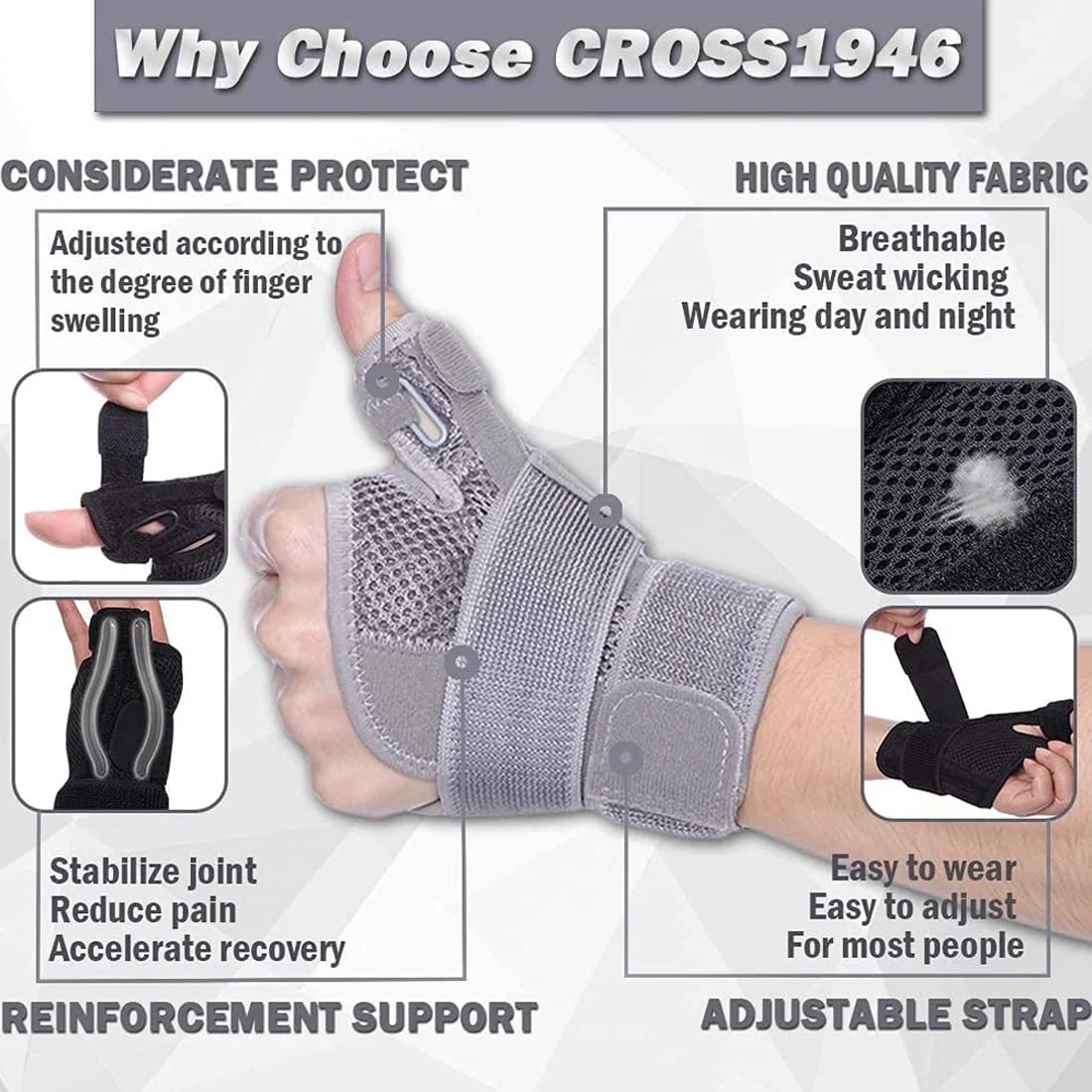 مچ بند انگشت شست Barbuk، آتل انگشت شست با مچ بند برای تسکین درد آرتریت، رگ به رگ شدن، انگشت ماشه ای، تونل کارپال، تثبیت کننده انگشت شست برای فشار مکرر انگشت شست، چپ راست جهانی (خاکستری)