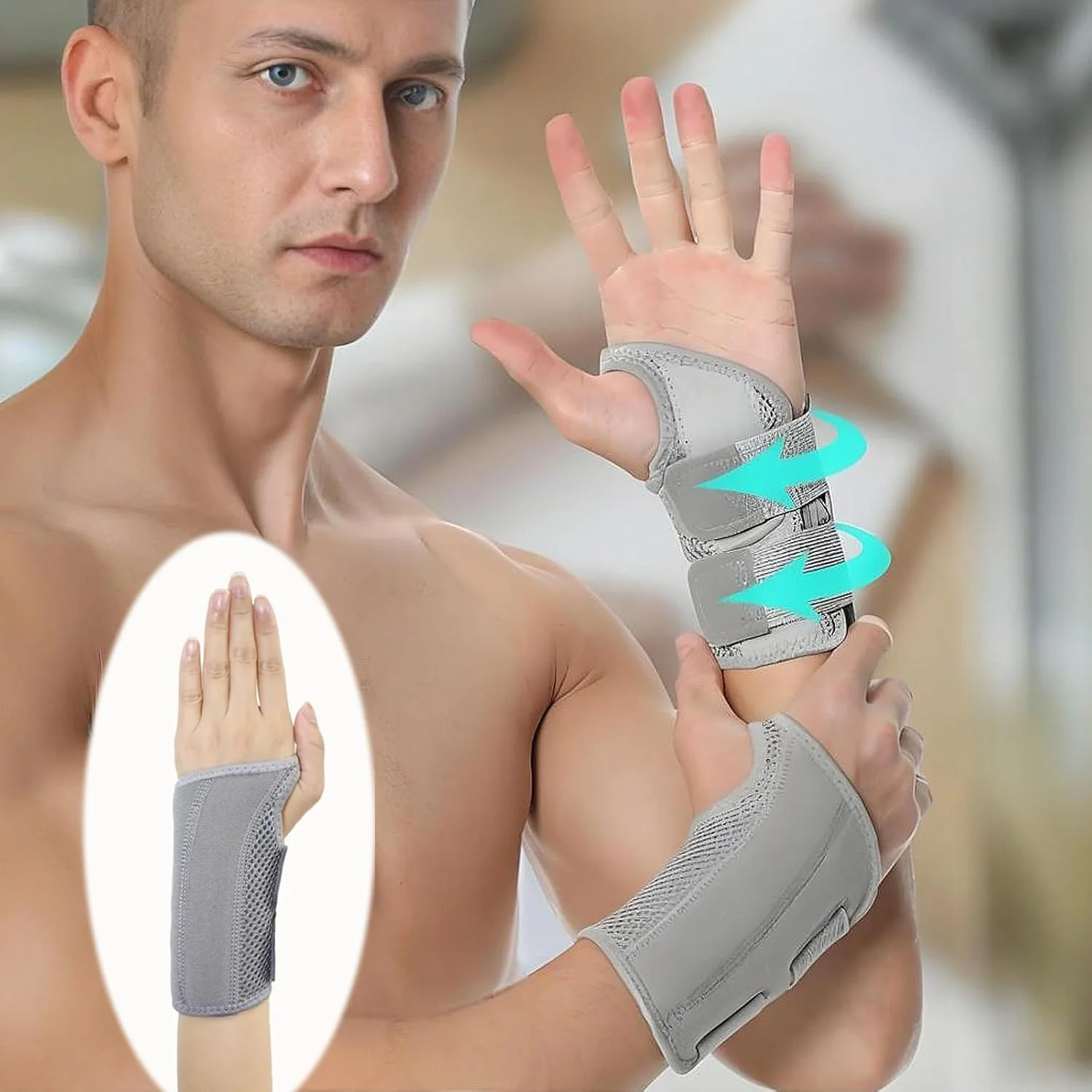 Wrist Brace Carpal Tunnel Support for Left & Right Hand, Adjustable Compression Wrist Band for Tendonitis, Arthritis, Wrist Pain Relief, Night Sleep Splints for Rehabilitation (Left Hand-Gray)