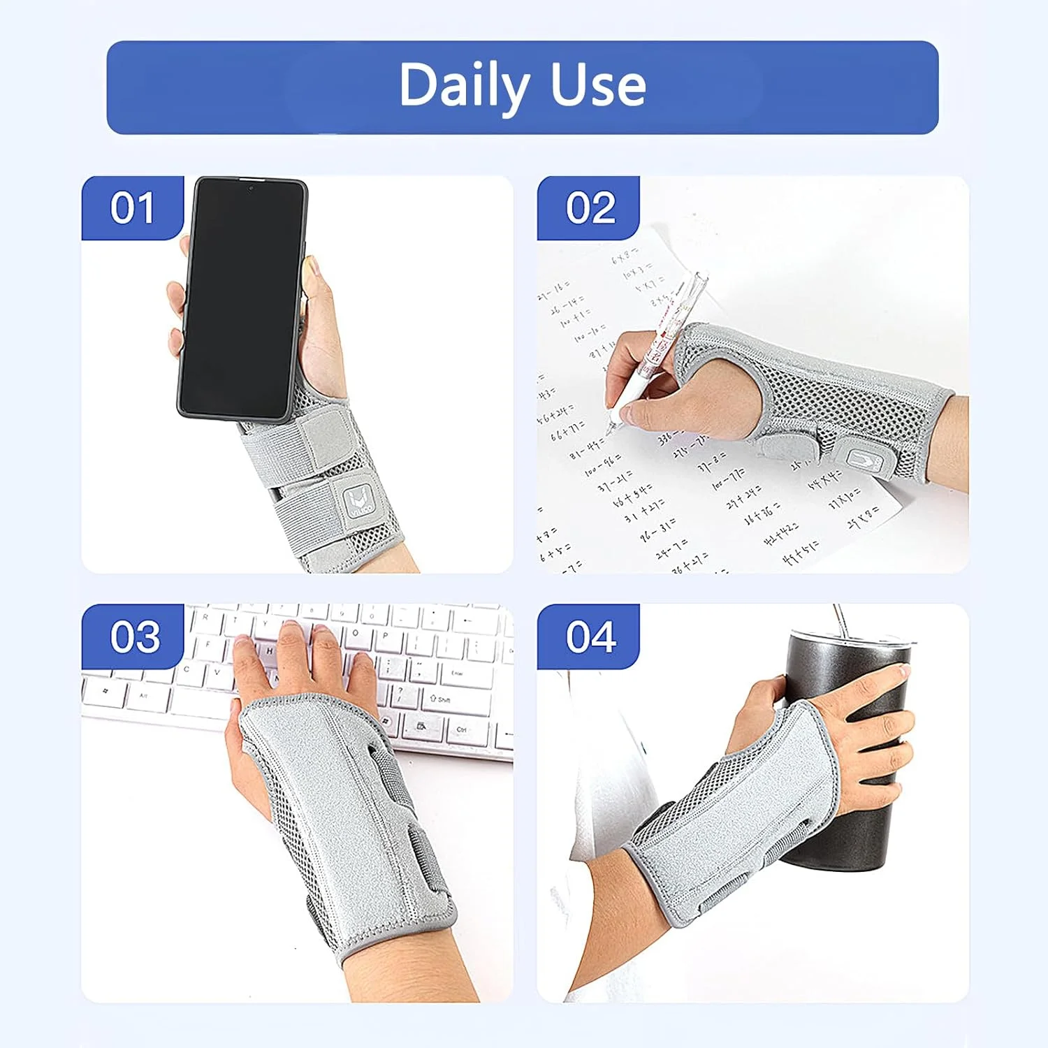 Wrist Brace Carpal Tunnel Support for Left & Right Hand, Adjustable Compression Wrist Band for Tendonitis, Arthritis, Wrist Pain Relief, Night Sleep Splints for Rehabilitation (Left Hand-Gray)