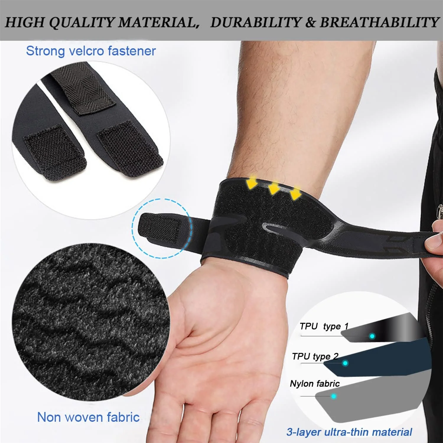 Wrist Brace for Carpal Tunnel, Adjustable Ultra Thin Compression Wrist Wraps Wrist Support for Tendonitis and Arthritis Wrist Strap Pain Relief for Men Women, Working Out, Weightlifting - Black